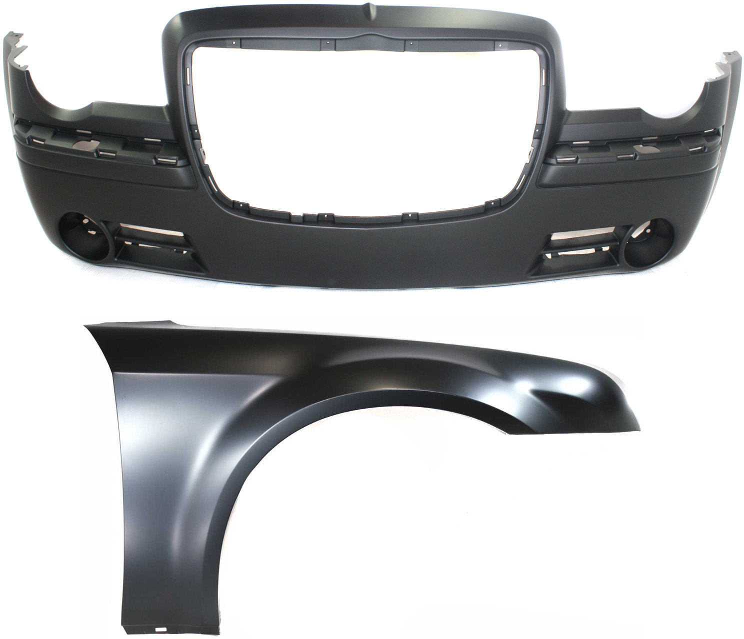 AM CHRYSLER 300-05-10C FRONT BUMPER COVER 2 pc Kit with Fender SKU KIT 121717-74 Partslink CH1000441 CH1241245 OEM 4805774AD 5183422AB