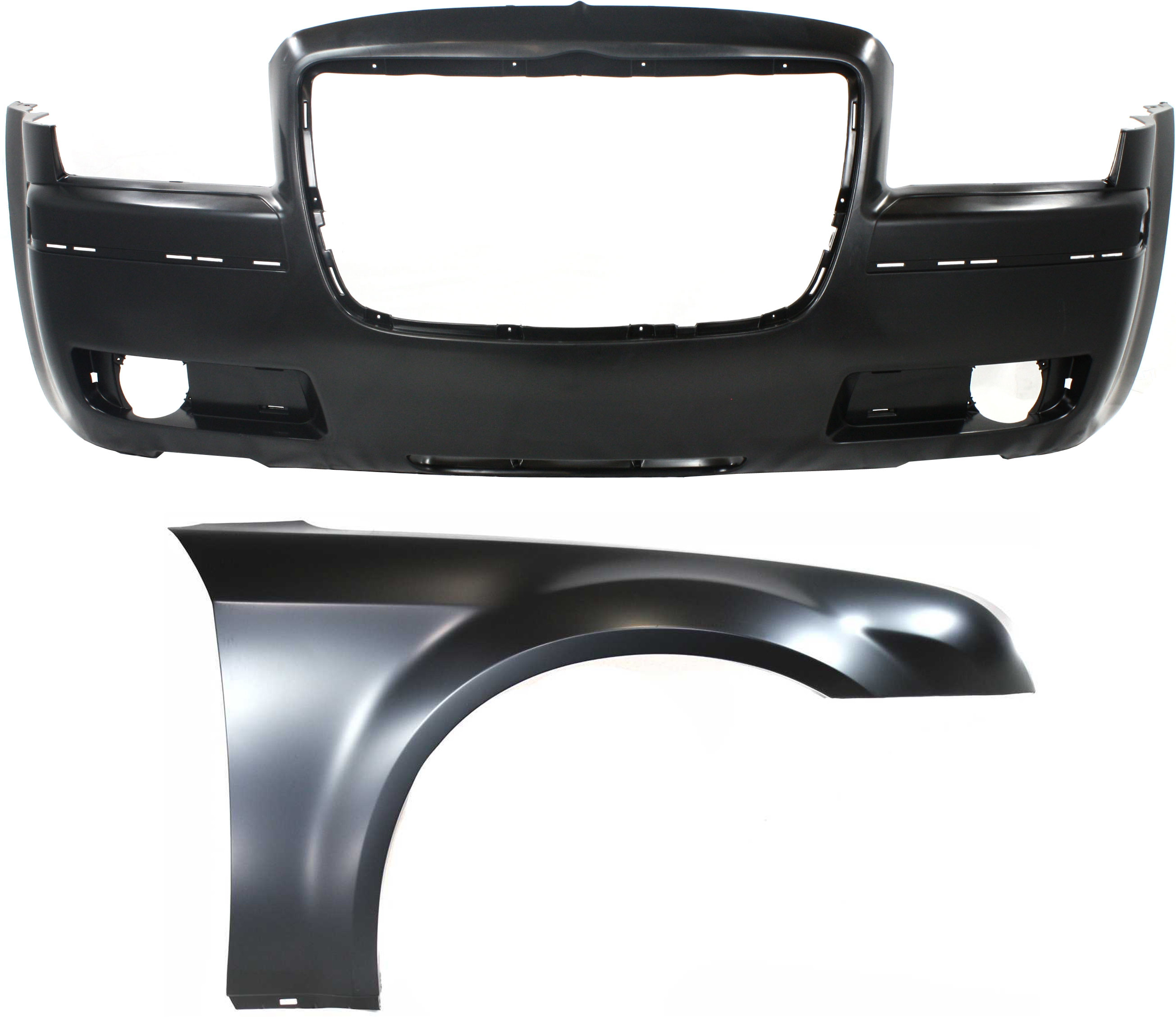 AM CHRYSLER 300-05-10 FRONT BUMPER COVER 2 pc Kit with Fender SKU KIT 121717-76 Partslink CH1000440 CH1241245 OEM 4805773AD 5183422AB