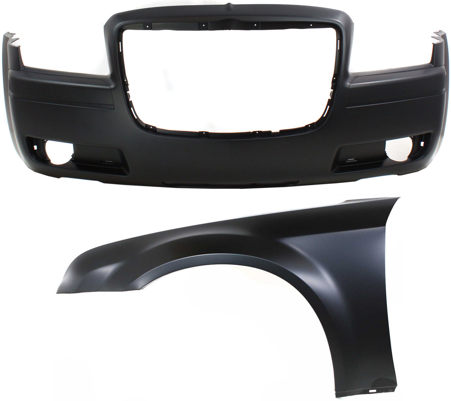 AM CHRYSLER 300-05-10 FRONT BUMPER COVER 2 pc Kit with Fender SKU KIT 121717-77 Partslink CH1000438 CH1240245 OEM 4806112AD 5183423AB