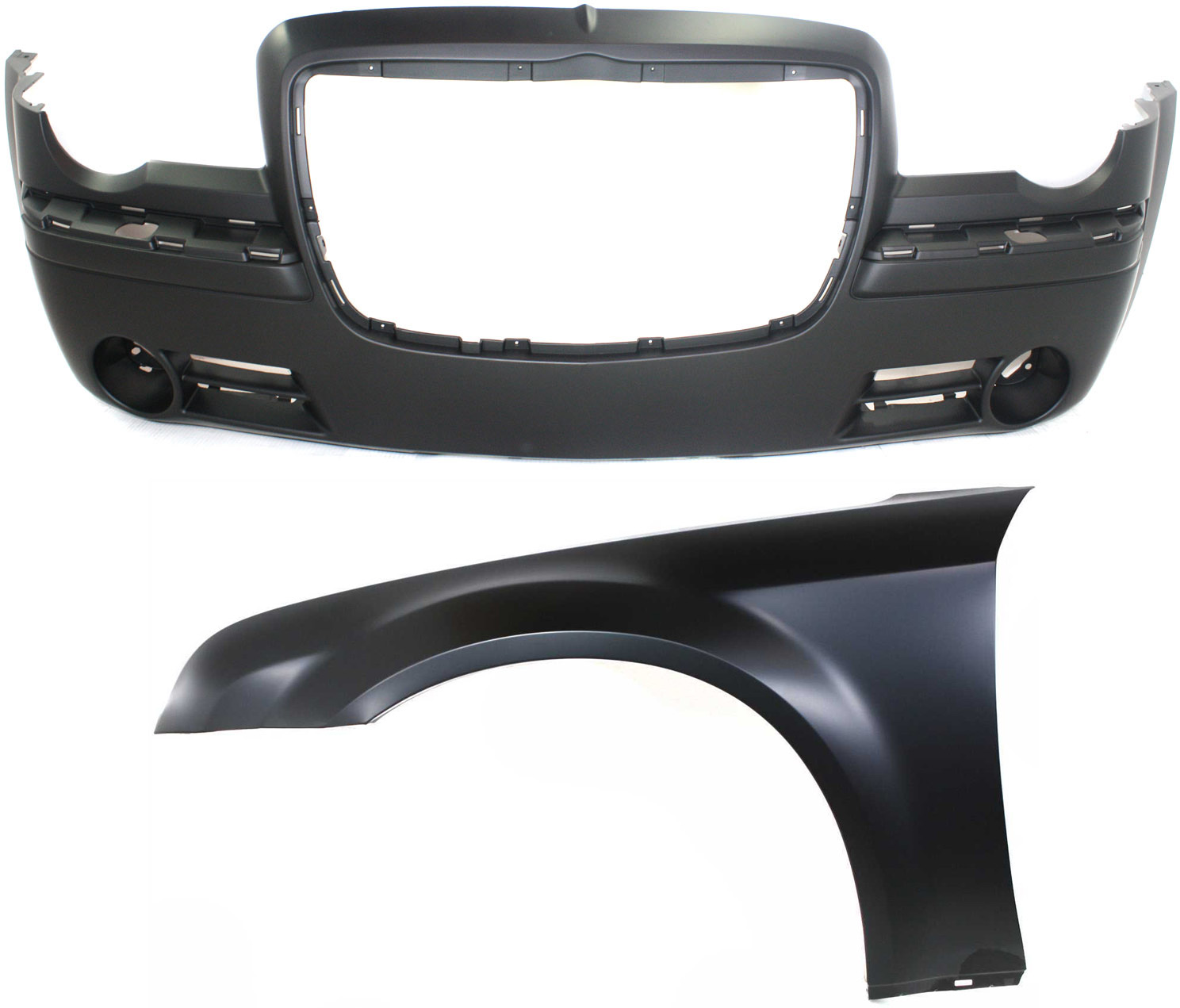 AM CHRYSLER 300-05-10C FRONT BUMPER COVER 2 pc Kit with Fender SKU KIT 121717-78 Partslink CH1000441 CH1240245 OEM 4805774AD 5183423AB