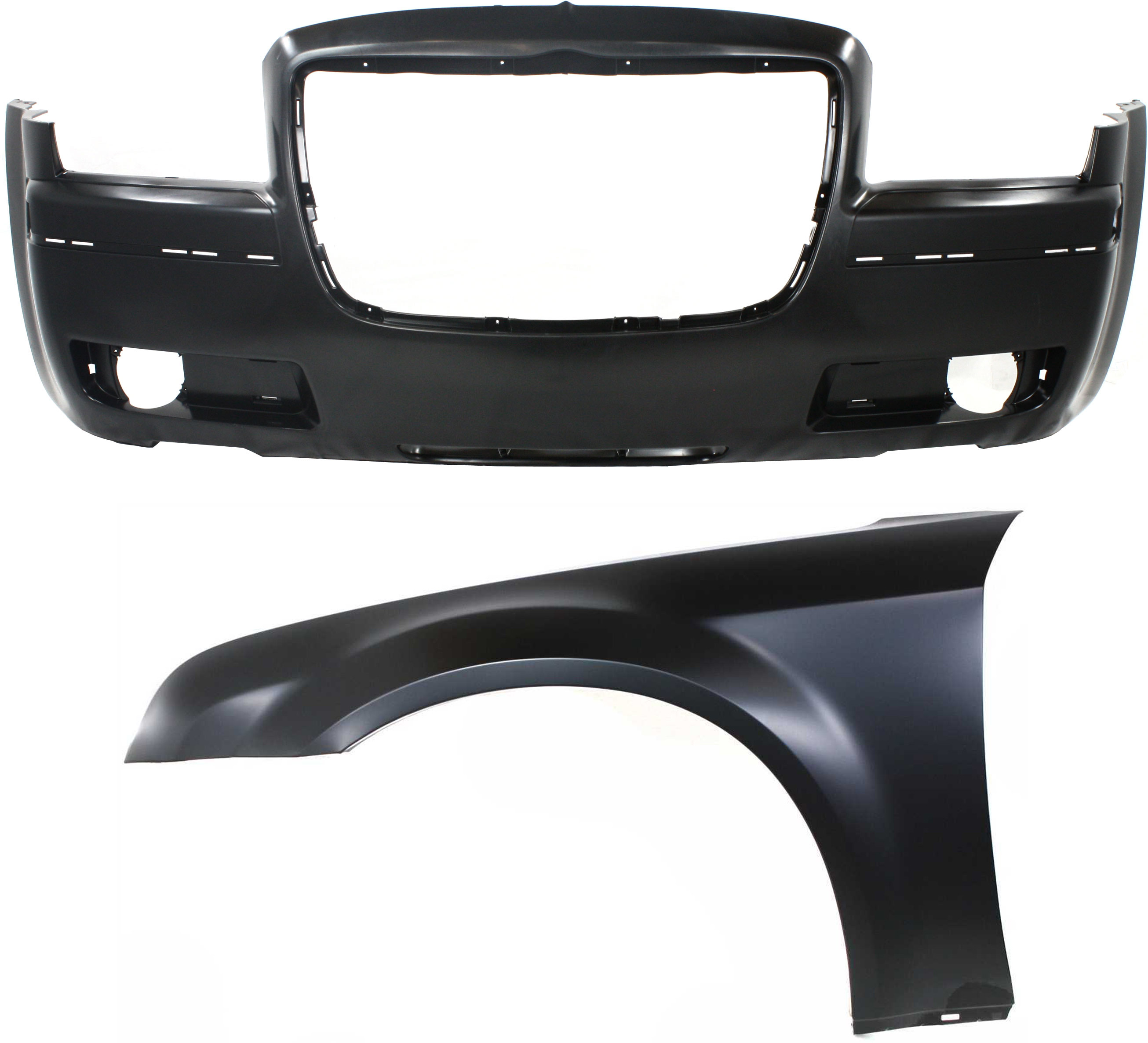 AM CHRYSLER 300-05-10 FRONT BUMPER COVER 2 pc Kit with Fender SKU KIT 121717-80 Partslink CH1000440 CH1240245 OEM 4805773AD 5183423AB