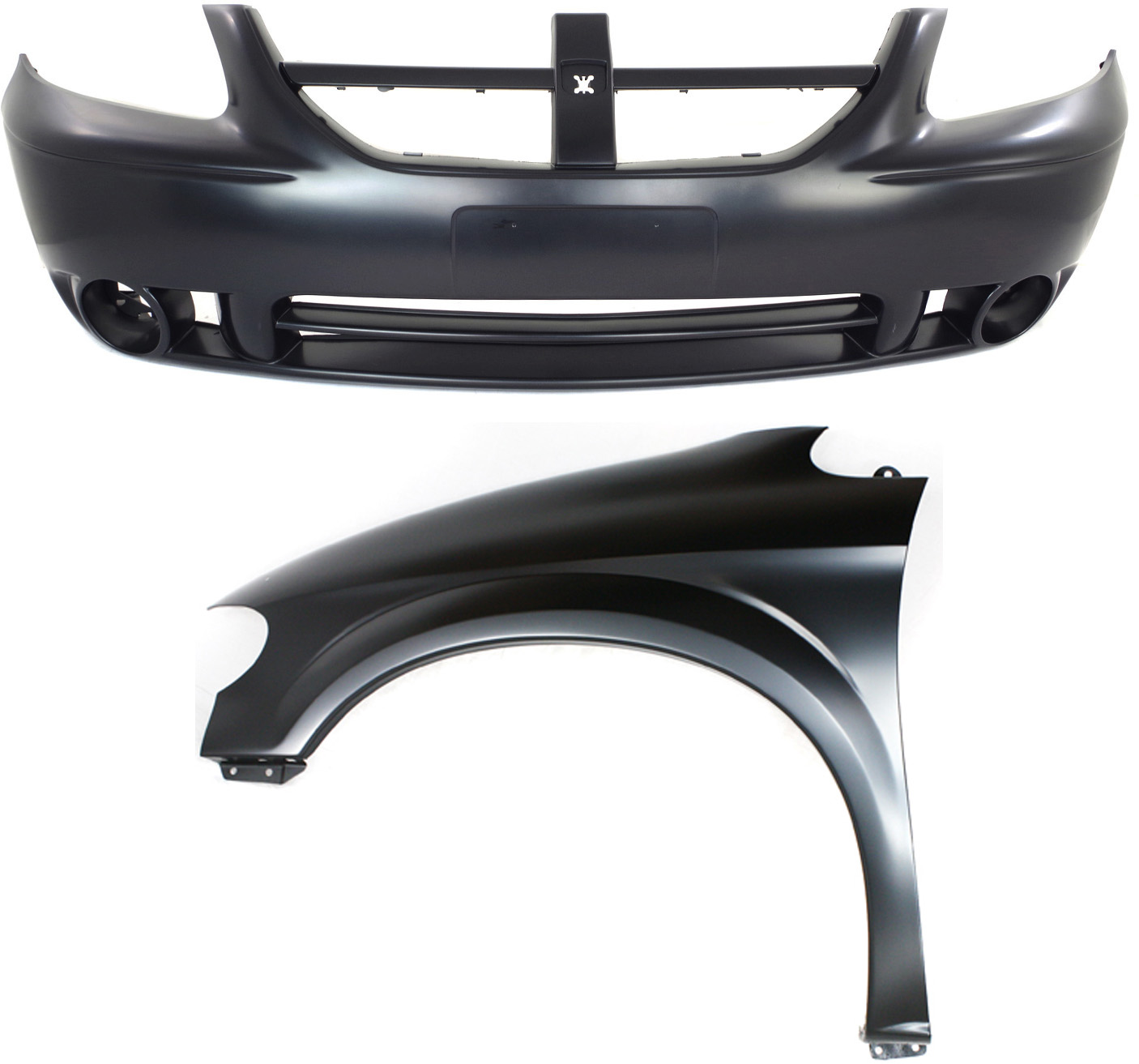 AM CARAVAN 05-07 FRONT BUMPER COVER 2 pc Kit with Fender SKU KIT 121717-87 Partslink CH1000430 CH1240228 OEM 5139118AA 5018443AB