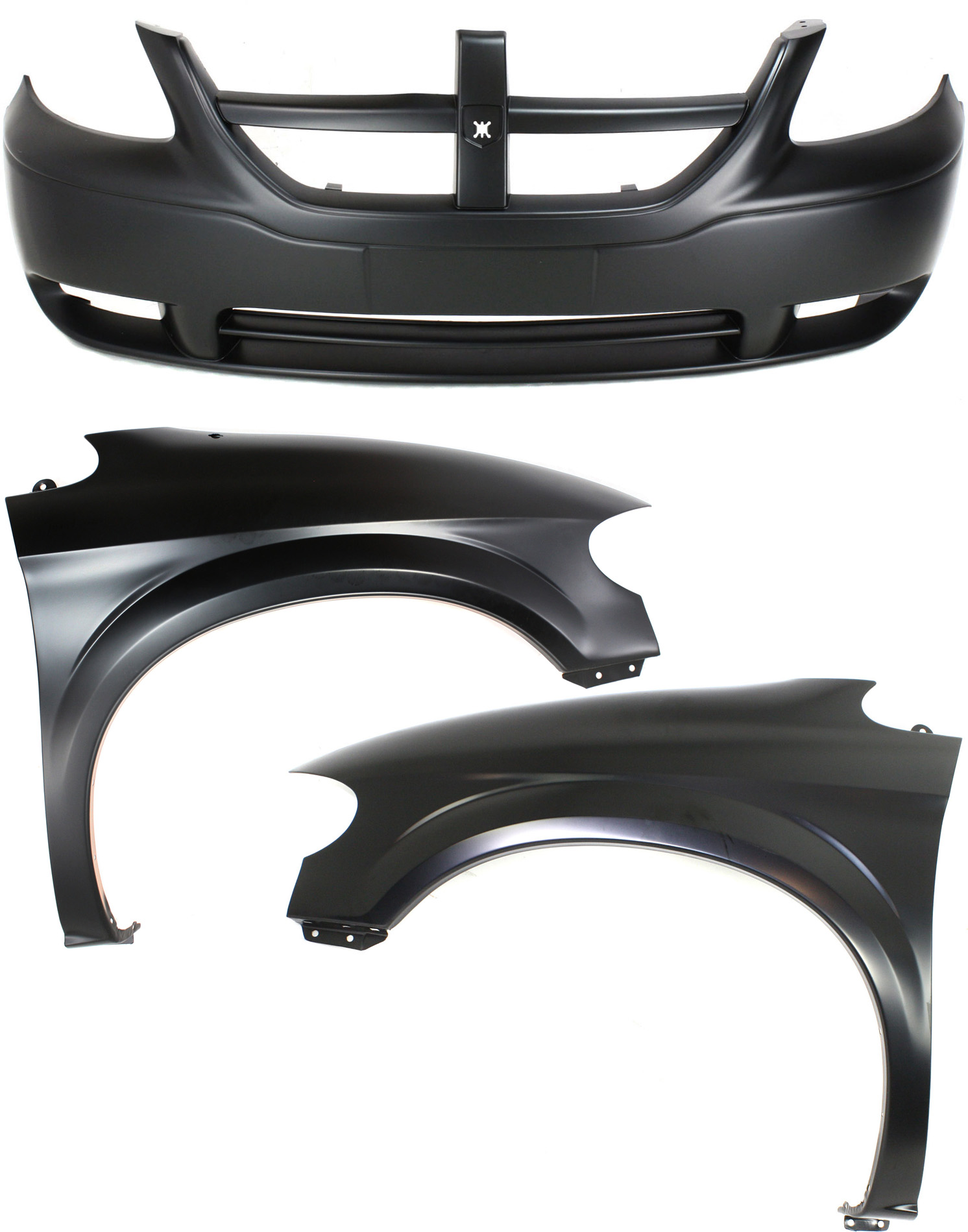 AM CARAVAN 05-07 FRONT BUMPER COVER 3 pc Kit with Fenders CAPA SKU KIT 121717-88 Partslink CH1000431C CH1240228C CH1241228C OEM 5018442AB 5018443AB 5139117AA