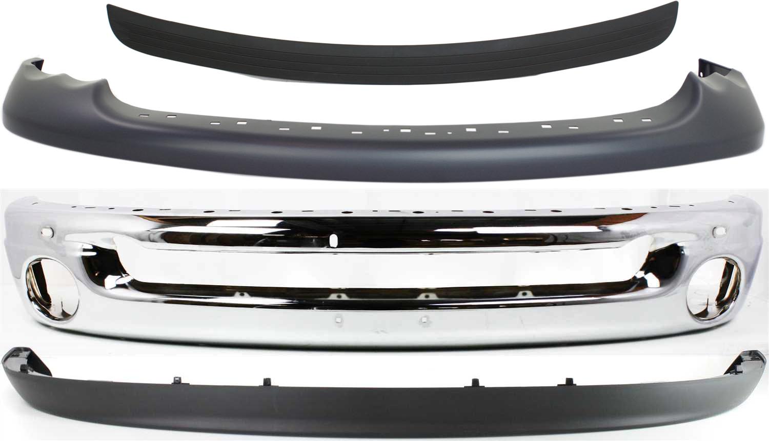 AM DODGE FULL SIZE P U 02-05 FRONT BUMPER 4 pc kit with Bumper Trim and Valance SKU KIT 121918-01 Partslink CH1002383 CH1019102 CH1090125 CH1000338 OEM 55077946AB 55077342AC 55077337