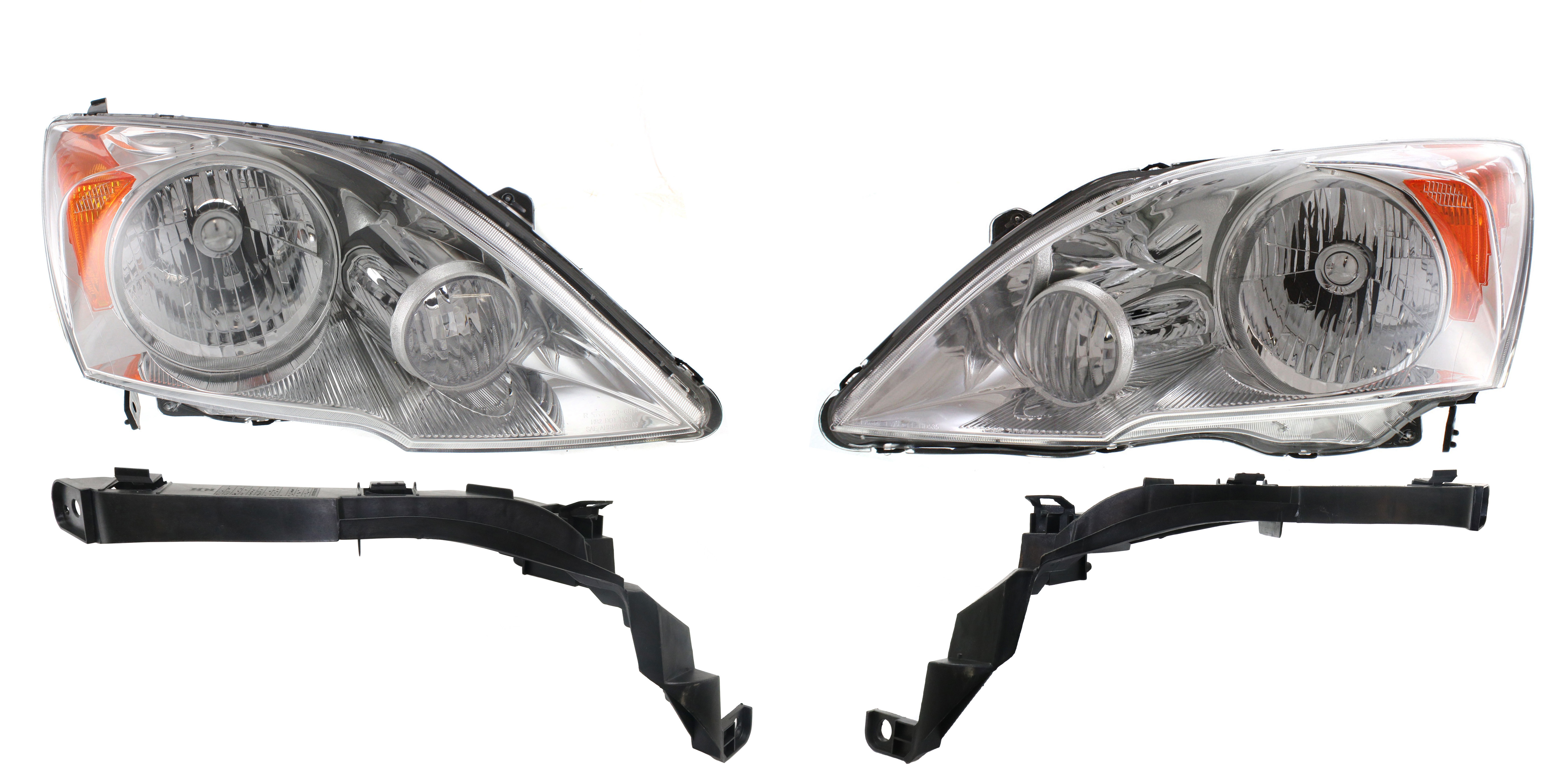 AM CR V 07-11 HEAD LAMP RH AND LH without Bulbs 4 pc Kit with Headlight Brackets SKU KIT 122018-02 Partslink HO2502129 HO2503129 HO1089113 HO1088113 OEM 33101SWAA01-33151SWAA01-71140S