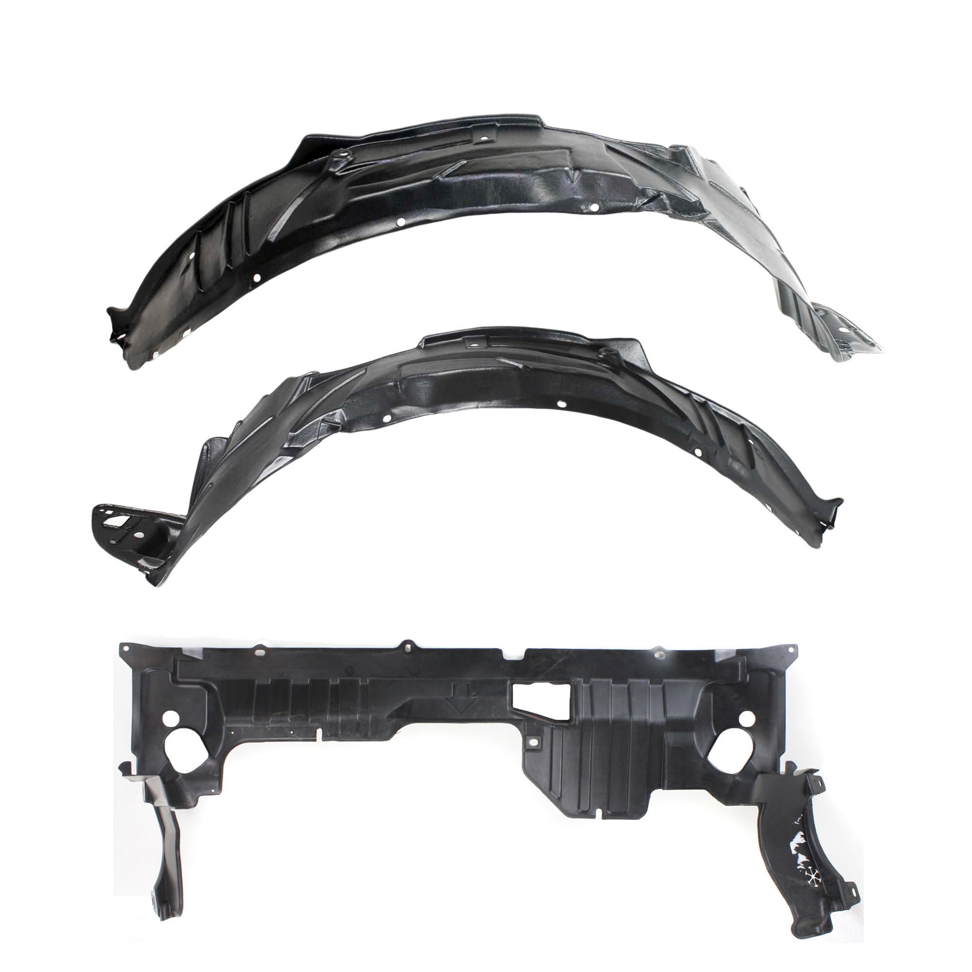 AM CIVIC 01-03 FRONT ENGINE SPLASH SHIELD 3 pc Kit with Fender Liners SKU KIT 122018-19 Partslink HO4151101 HO1248109 HO1249109 OEM 74111S5AA00-74151S5A000-74101S
