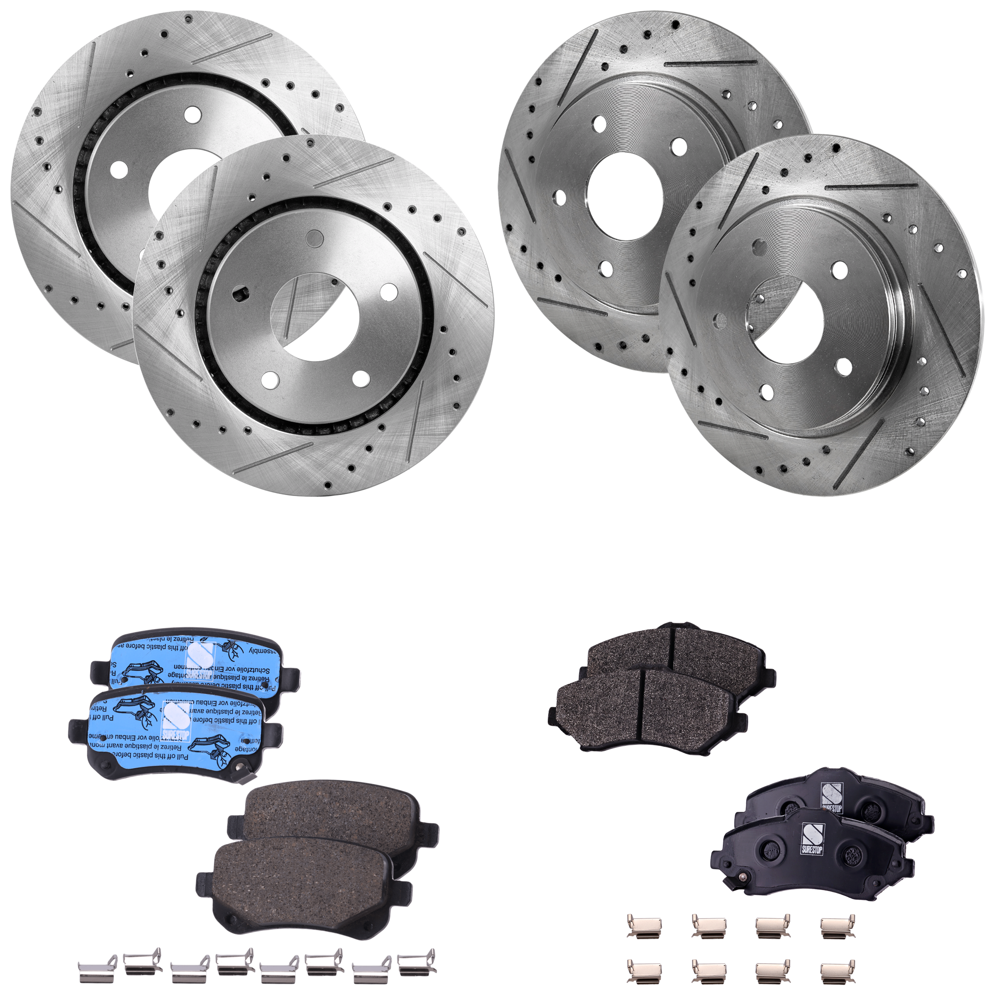 AM TOWN COUNTRY GRAND CARAVAN 08-12 FRONT AND REAR BRAKE DISC AND PAD KIT 6 pc kit Cross drilled and Slotted 5 Lugs Front Semi Metallic Rear Ceramic SKU KIT 122022-01 OEM 19301-43166-43537-53051-53052