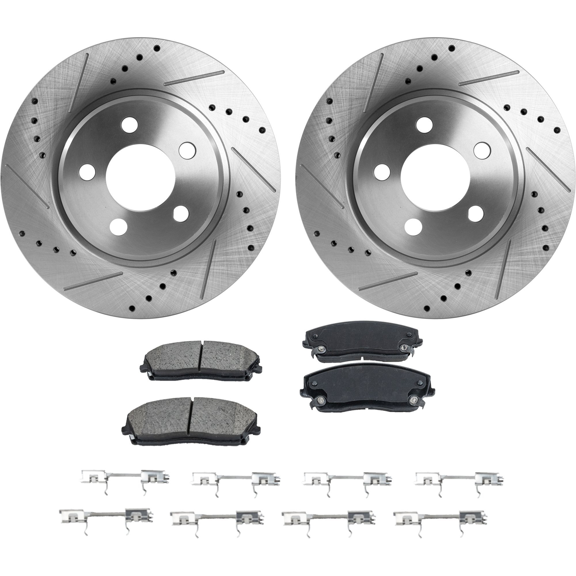 AM CHRYSLER 300-05-22 MAGNUM 05-08 FRONT BRAKE DISC AND PAD kit 2 Wheel Set Vented Cross drilled and Slotted 5 Lugs SKU KIT 122024 C104 OEM 19367-43086-53022-780255-90024