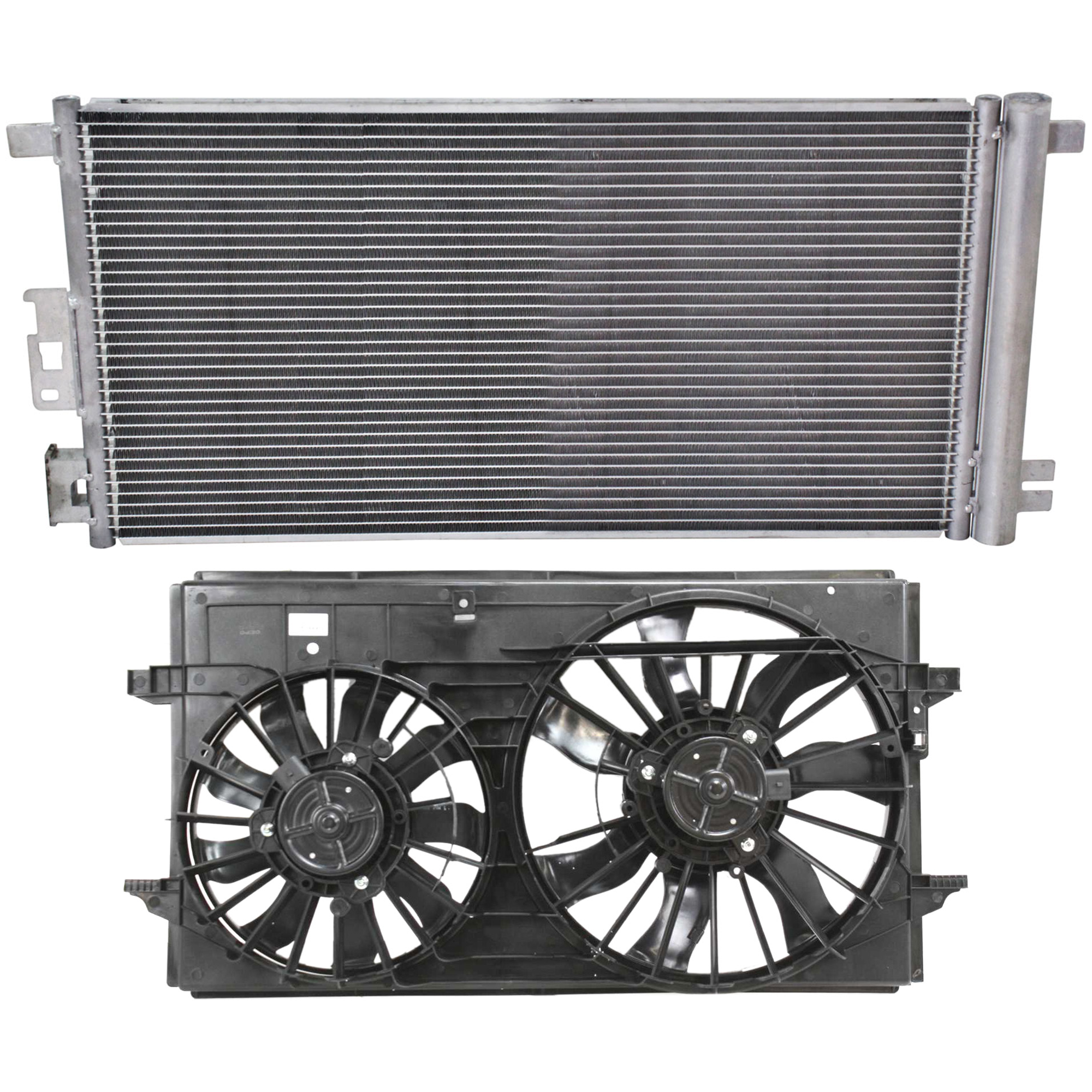 AM MALIBU 06-12 G6-06-10 RADIATOR FAN ASSEMBLY 3.5L 3.6L 3.9 Eng. 2 pc kit with A C Condenser SKU KIT 122024 C12 Partslink GM3115208 GM3030255 OEM 22719384-20820058-20820057