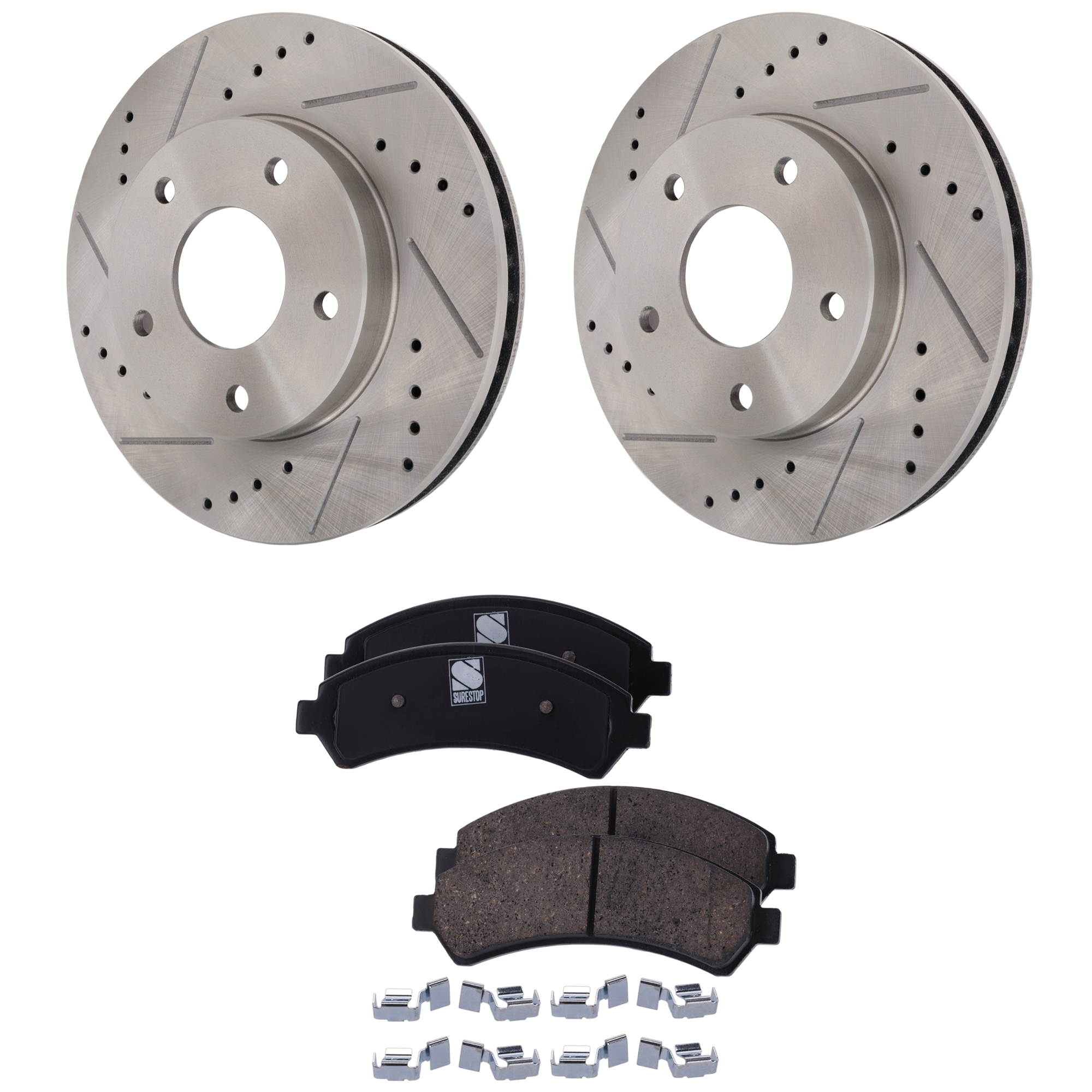 AM BLAZER JIMMY 98-05 S10-98-04 FRONT BRAKE DISC AND PAD KIT 2 Wheel Set Cross drilled and Slotted SKU KIT 122024 C149 OEM 19848-55047-56694-65975-101708