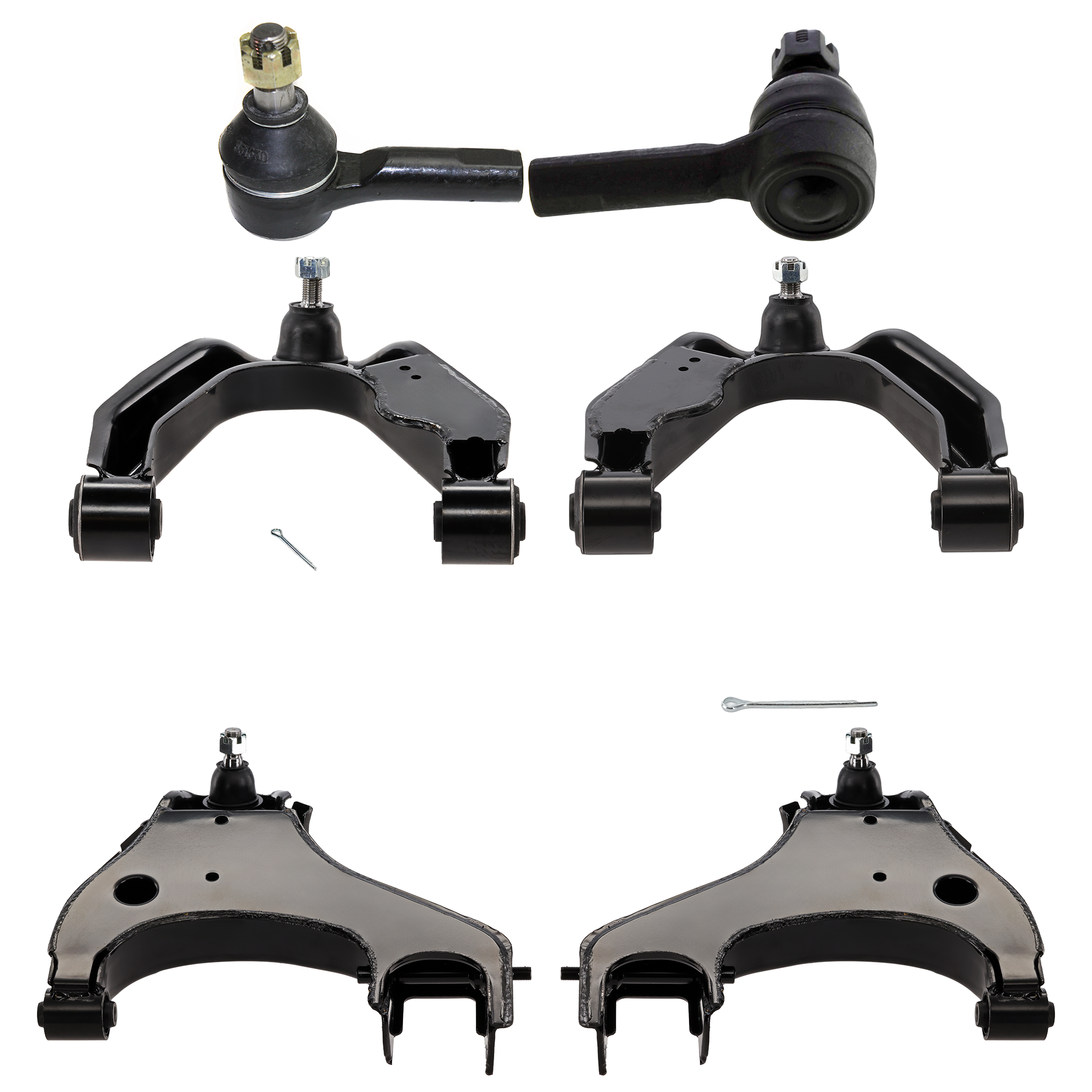 AM FRONTIER 98-04 XTERRA 00-04 FRONT CONTROL ARM RH AND LH Upper and Lower w ball joint s 8 pc Kit with Tie Rod End SKU KIT 122024 C176 OEM 545009Z510-545008B525-545019