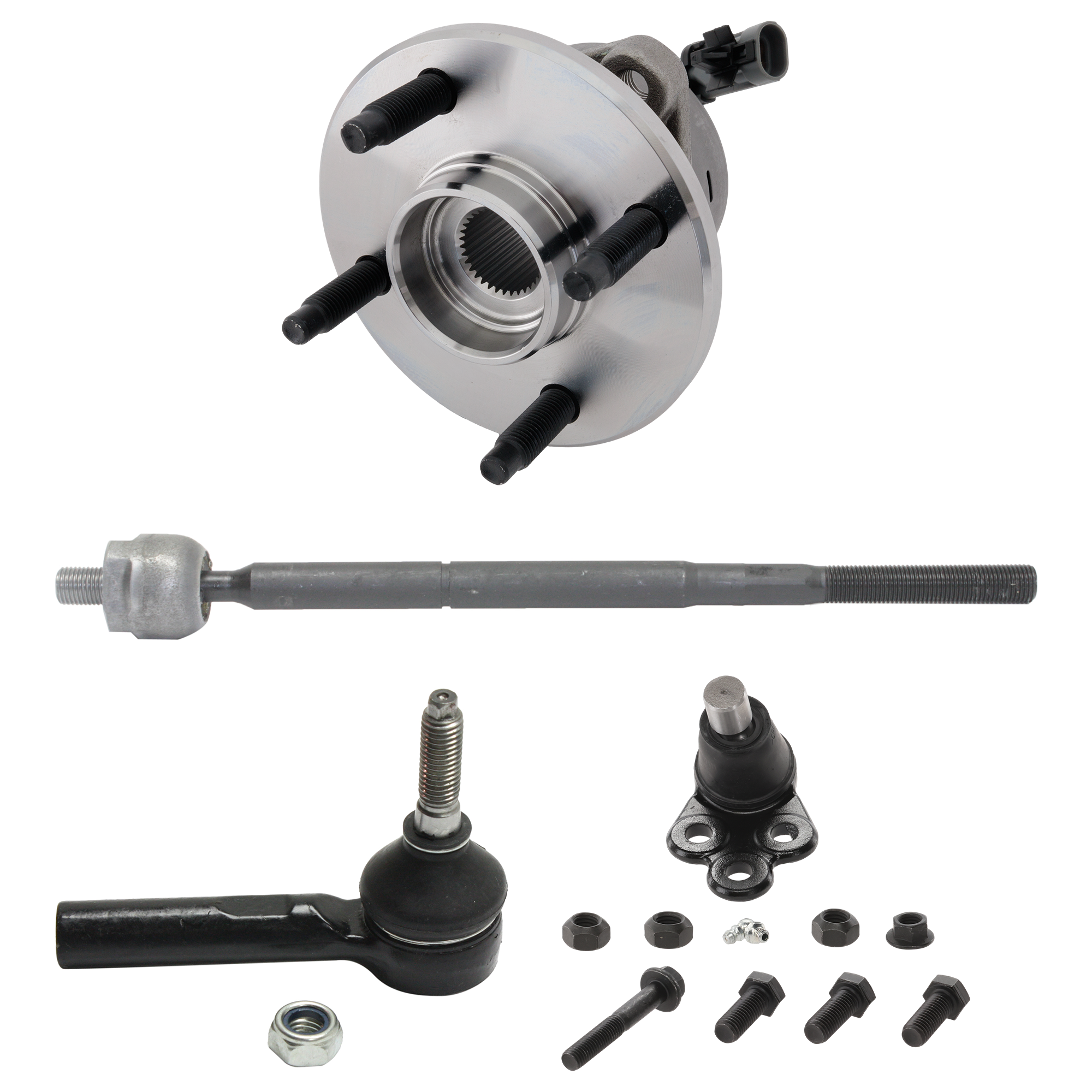 AM ION 03-07 COBALT 05-10 FRONT HUB ASSEMBLY RH AND LH 4 Studs 8 pc kit with Ball Joint and Tie Rod End SKU KIT 122024 C217 OEM 22701516-2601731-5051423-15240