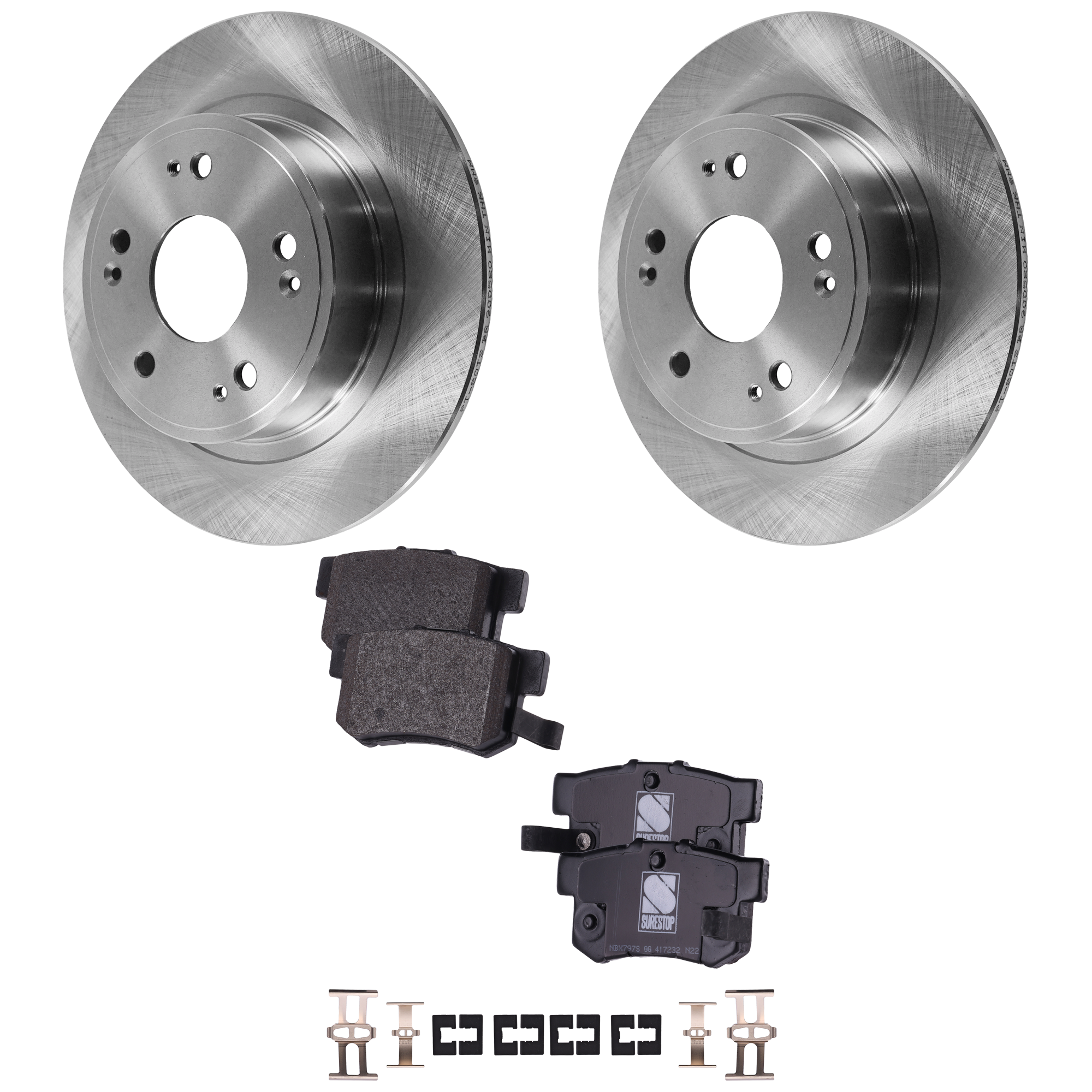 AM ILX 16-22 ACCORD 05-07 REAR BRAKE DISC AND PAD KIT 2 Wheel Set Plain Surface Solid 5 Lugs SKU KIT 122024 C250 OEM 43022S2A000-43022S5A500-43022S
