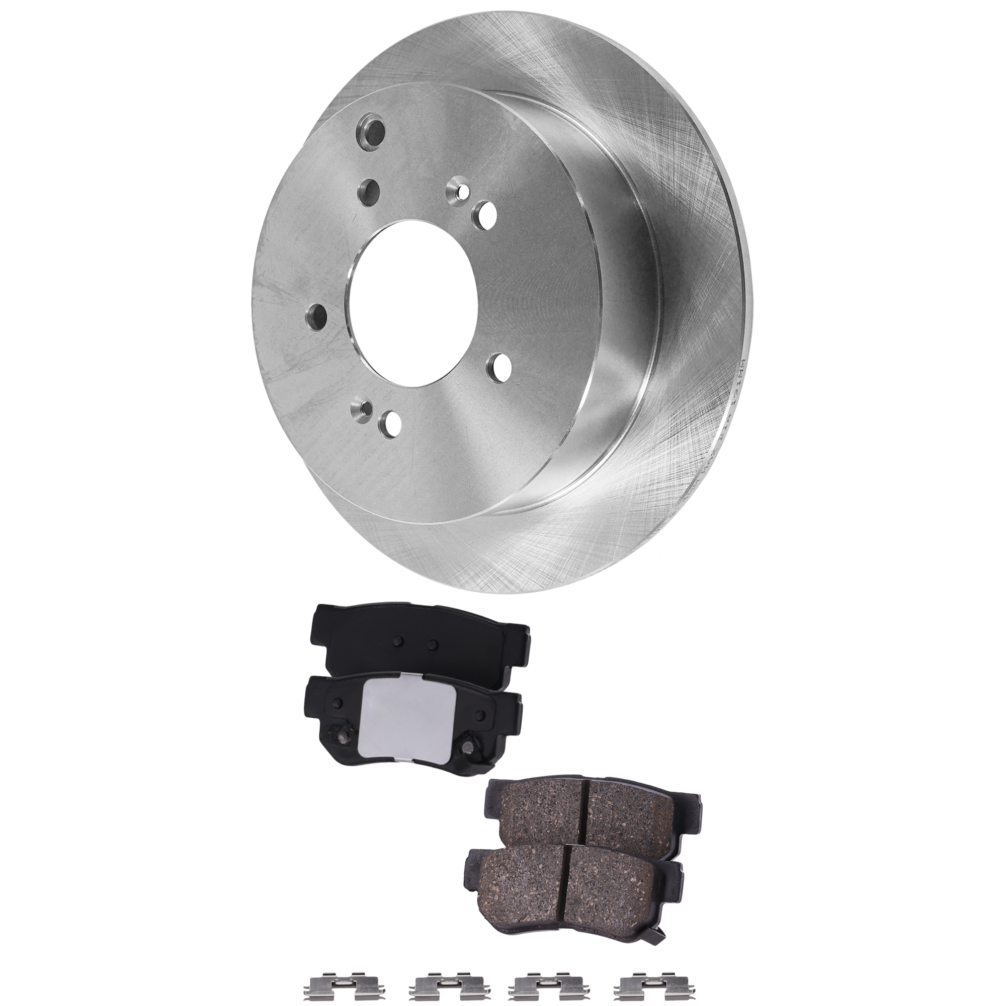 AM TUCSON 05-09 SPORTAGE 05-10 REAR BRAKE DISC AND PAD KIT 2 Wheel Set Plain Surface Solid 5 Lugs SKU KIT 122024 C258 OEM 584113A300-583021FA50-5830226A