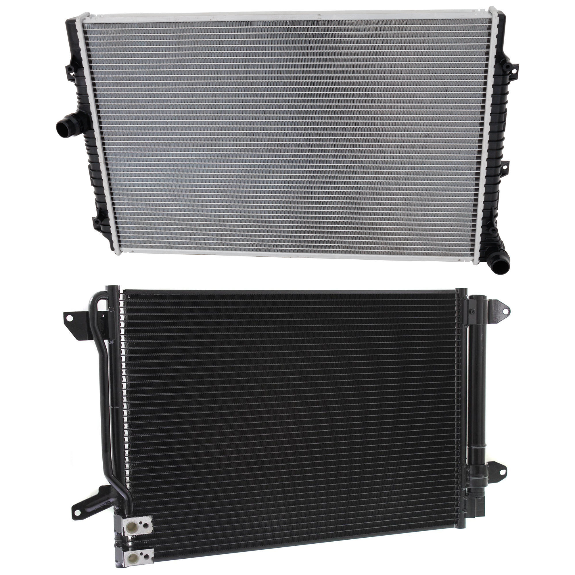 AM BEETLE 14-19 JETTA 14-15 RADIATOR 1.8L 2.0L Eng. 2 pc kit with A C Condenser SKU KIT 122024 C28 Partslink VW3010171 VW3030132 OEM 5C0121251K 5C0816411