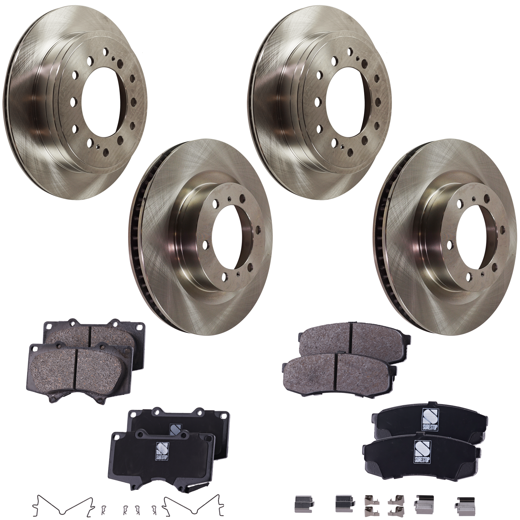 AM GX460-4RUNNER 10-22 FRONT AND REAR BRAKE DISC AND PAD KIT 4 Wheel Set Plain Surface SKU KIT 122024 C295 OEM 31550-44715-0833467-850180-880