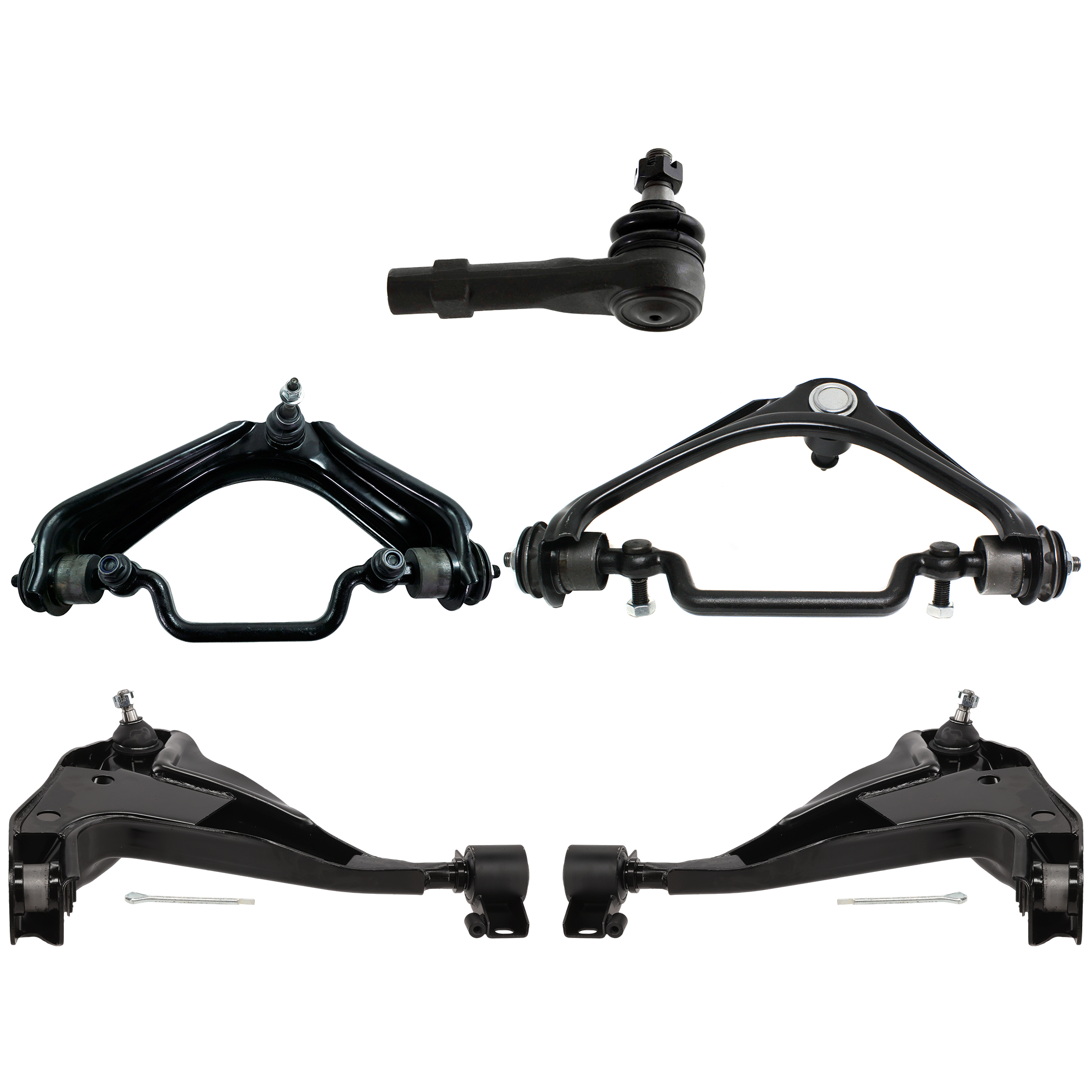 AM EXPLORER MOUNTAINEER 02-03 FRONT CONTROL ARM RH AND LH Upper and Lower w ball joint s 6 pc Kit with Tie Rod End SKU KIT 122024 C301 OEM 1L2Z3084AA 1L2Z3085AA MCS0E13