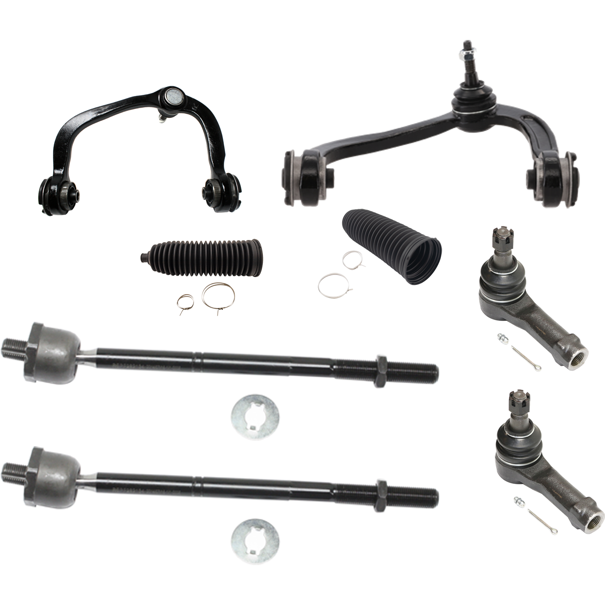 AM F 150-04-06 FRONT SUSPENSION KIT RH AND LH Upper and Lower 8 pc Kit with Tie Rod End Control Arm and Steering Rack Boot SKU KIT 122024 C310 OEM 4L3Z3084AB 6L3Z3084AR 7L1Z3084