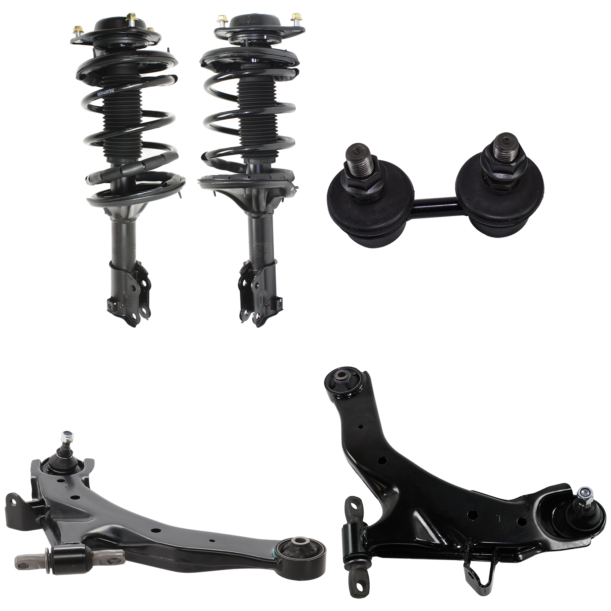 AM ELANTRA 01-06 FRONT LOADED STRUT RH AND LH Gas Charged Twin tube From 7-00-6 pc kit with Control Arm and Sway Bar Link SKU KIT 122024 C326 OEM 546512D100-546612D100-545002D0