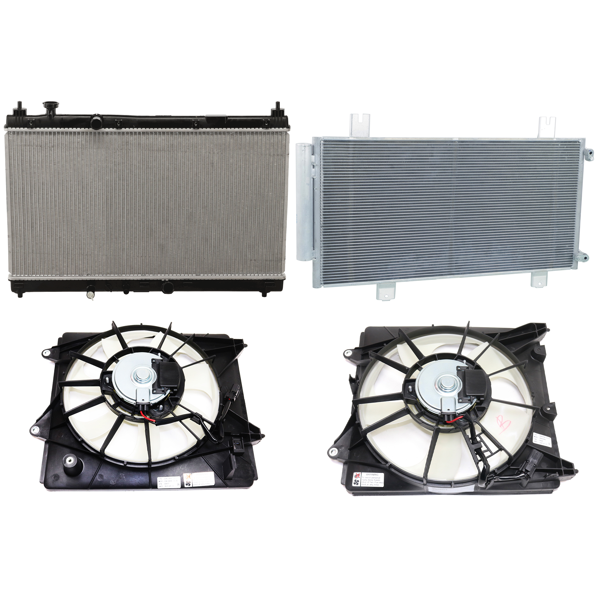 AM FIT 15-20 RADIATOR Auto CVT Trans. 4 pc kit with A C Condenser and Cooling Fan Assembly SKU KIT 122024 C32 Partslink HO3010236 HO3030161 HO3115166 HO3113135 OEM 190105R1901-80100T5RA01-190155
