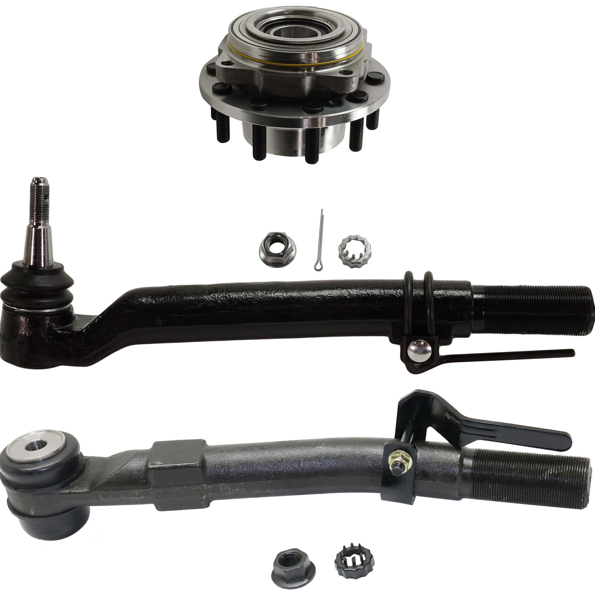 AM F 450 F 550 SUPER DUTY PICKUP 05-10 FRONT HUB ASSEMBLY RH AND LH 10 Studs 4 X 4 Dual Rear Wheel 4 pc kit with Tie Rod End SKU KIT 122024 C353 OEM 5C3Z3A131HA BC3Z3A131F BC3Z3A1
