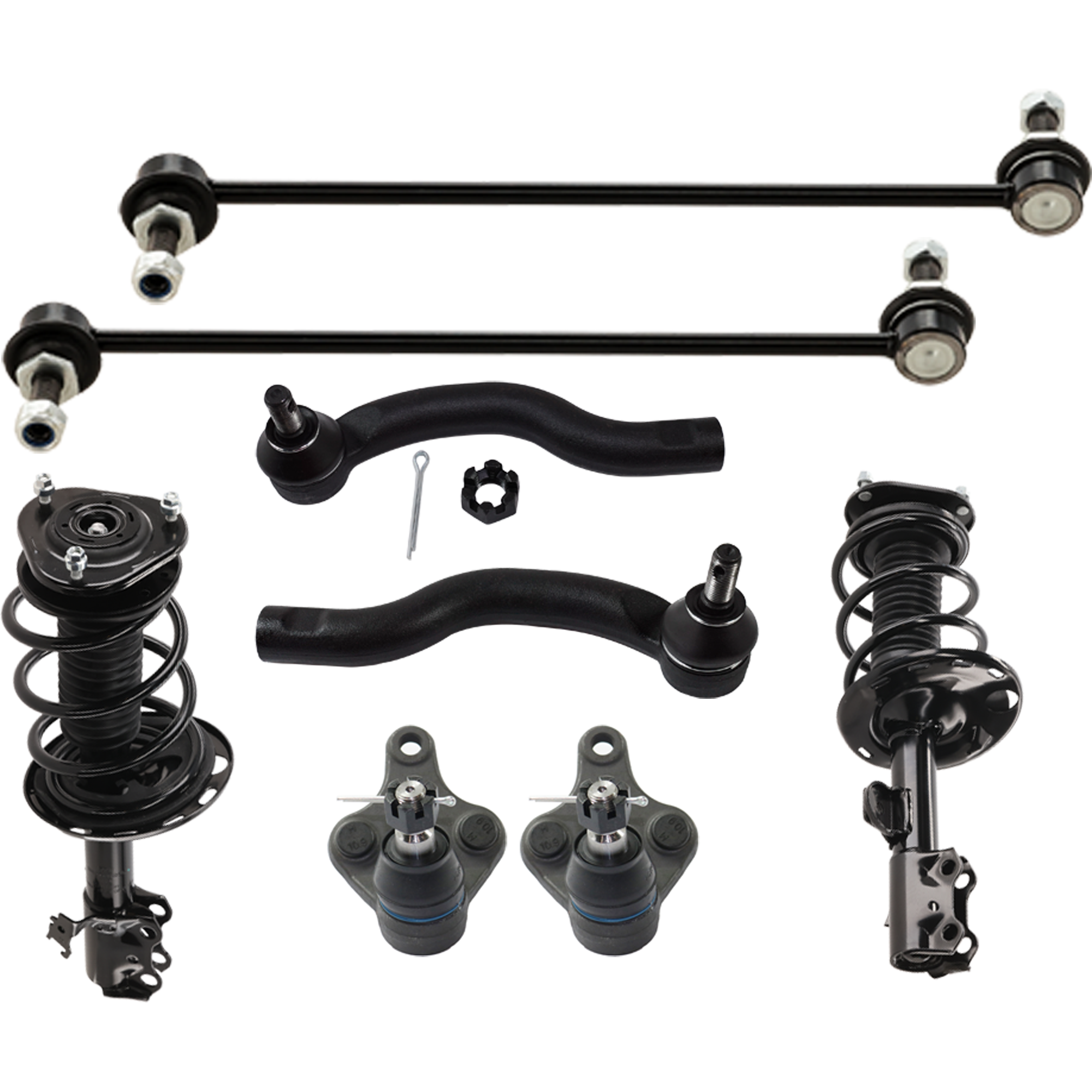 AM RAV4-06-12 FRONT SUSPENSION KIT 8 pc Kit with Ball Joint Sway Bar Link and Tie Rod End SKU KIT 122024 C377 OEM 4333019245-272276-811402-81768