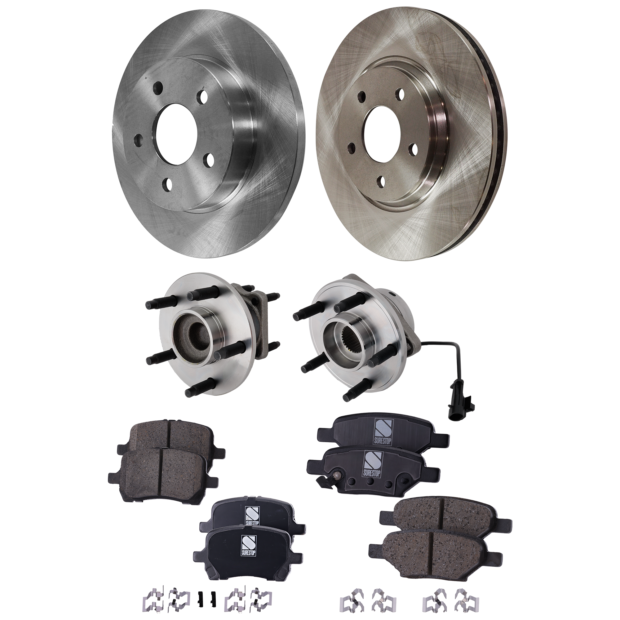 AM MALIBU 09-12 G6-10-10 FRONT AND REAR BRAKE DISC AND PAD kit 12 pc kit w Wheel Hub SKU KIT 122024 C388 OEM 15793213-15798483-22721886-209