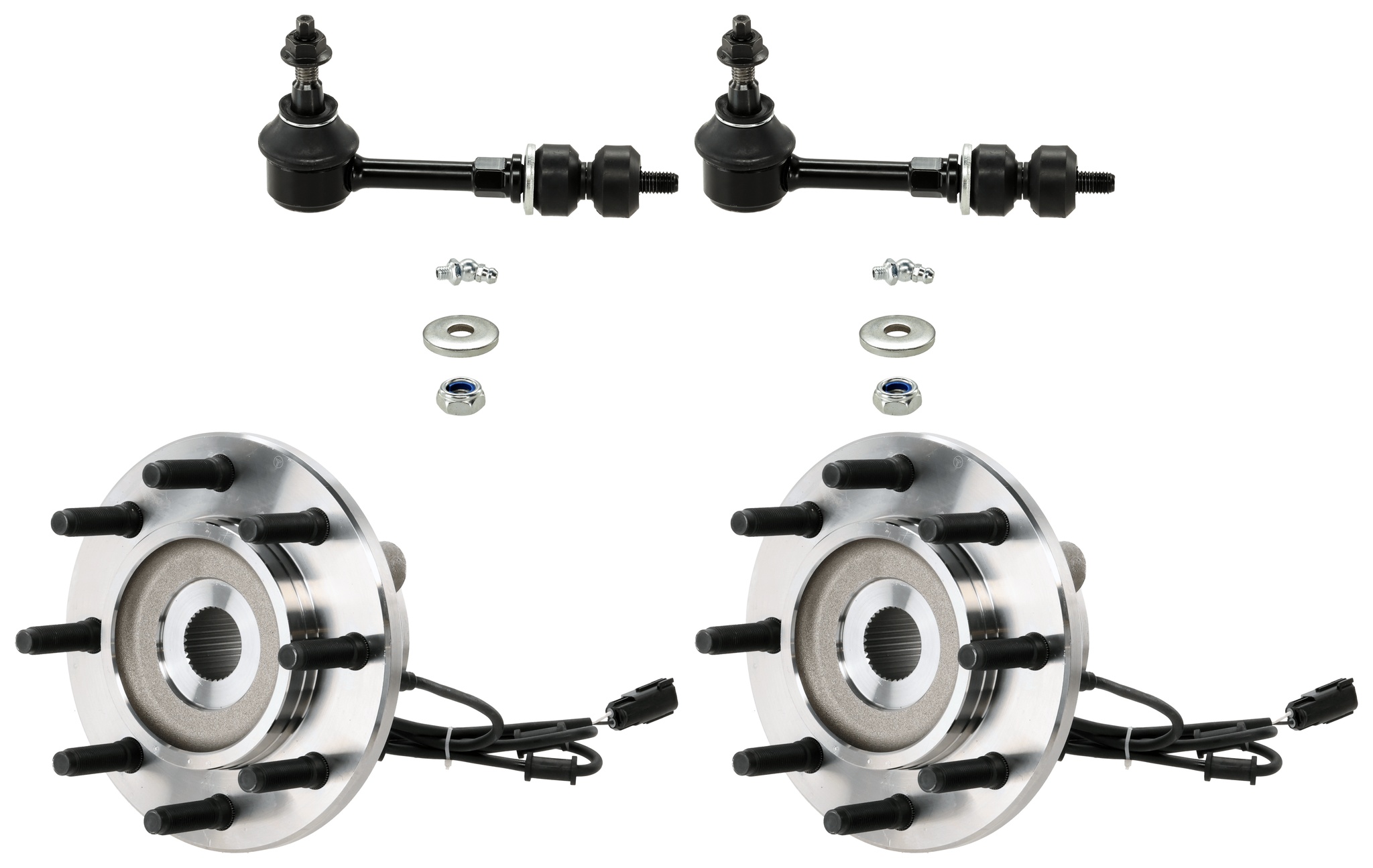 AM RAM 2500-3500-03-05 FRONT HUB ASSEMBLY RH AND LH 8 Studs 8 x 6.5 in. Bolt Pattern 33 Spline Driven Square Flange 4 pc kit with Sway Bar Link SKU KIT 122024 C427