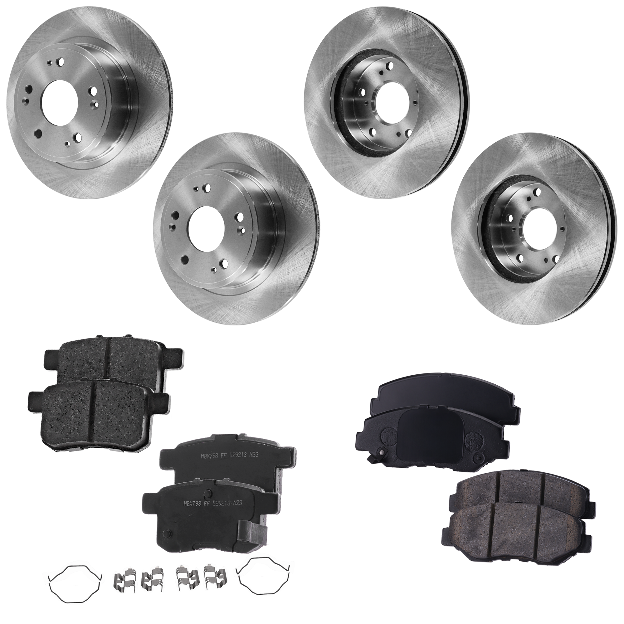 AM ACCORD 08-17 FRONT AND REAR BRAKE DISC AND PAD KIT 8 pc Kit Plain Surface Solid 5 Lugs SKU KIT 122024 C459 OEM 43022TA0A40-43022TA0A41-43022T