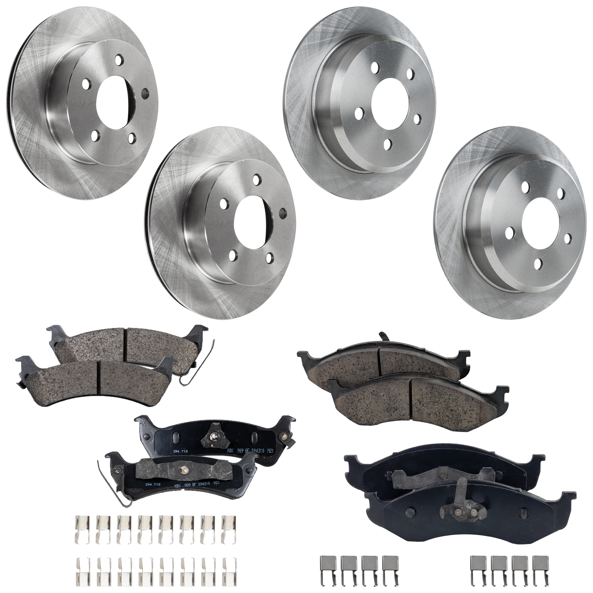 AM GRAND CHEROKEE 97-98 FRONT AND REAR BRAKE DISC AND PAD KIT 4 Wheel Set SKU KIT 122024 C49 OEM 52005000-52007710-52008264-520