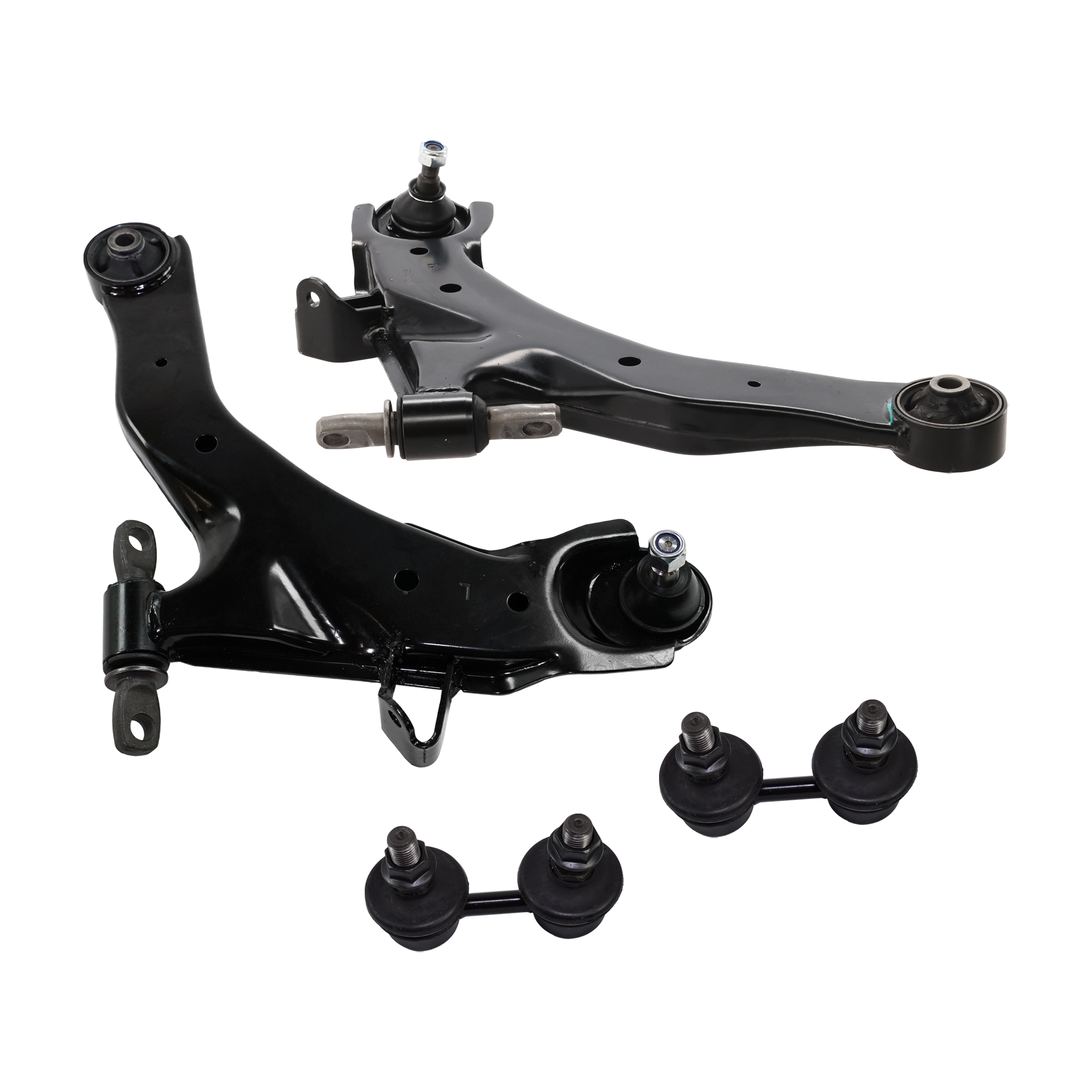 AM ELANTRA 01-06 FRONT CONTROL ARM RH AND LH Lower w ball joint s 4 pc Kit with Sway Bar Link SKU KIT 122024 C508 OEM 545002D002-545012D002-54830345