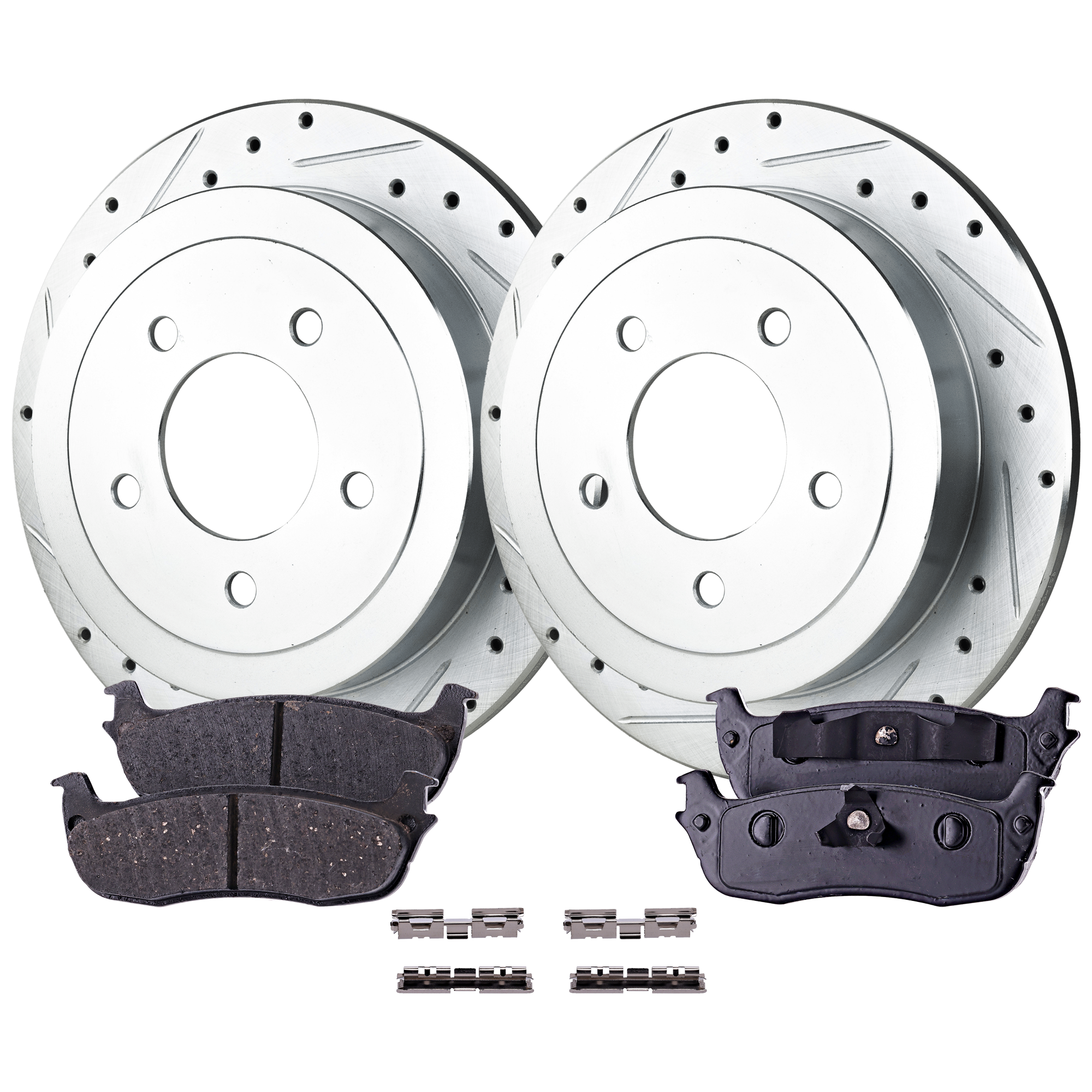 AM F 150-00-03 F 150 HERITAGE 04-04 REAR BRAKE DISC AND PAD KIT 2 Wheel Set Cross drilled and Slotted SKU KIT 122024 C557 OEM 19910-54090-66947-102631-14529