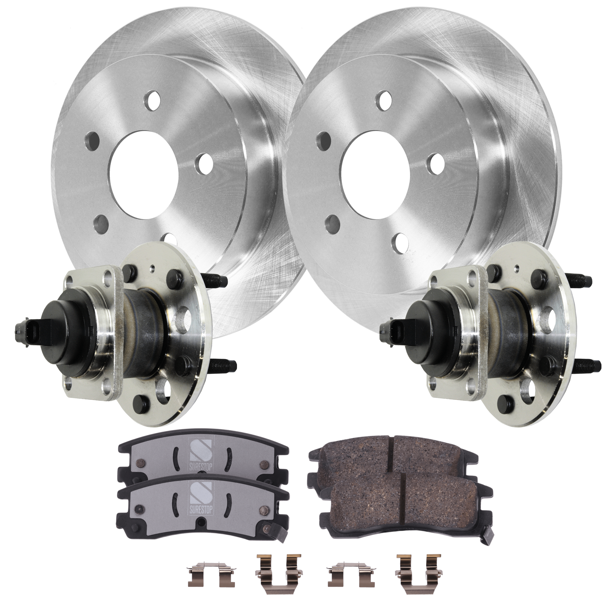 AM ALERO 99-04 GRAND AM 99-05 REAR BRAKE DISC AND PAD KIT 6 pc kit Plain Surface Solid 5 Lugs with Wheel Hub SKU KIT 122024 C583 OEM 9102110-18021354-569107-569110