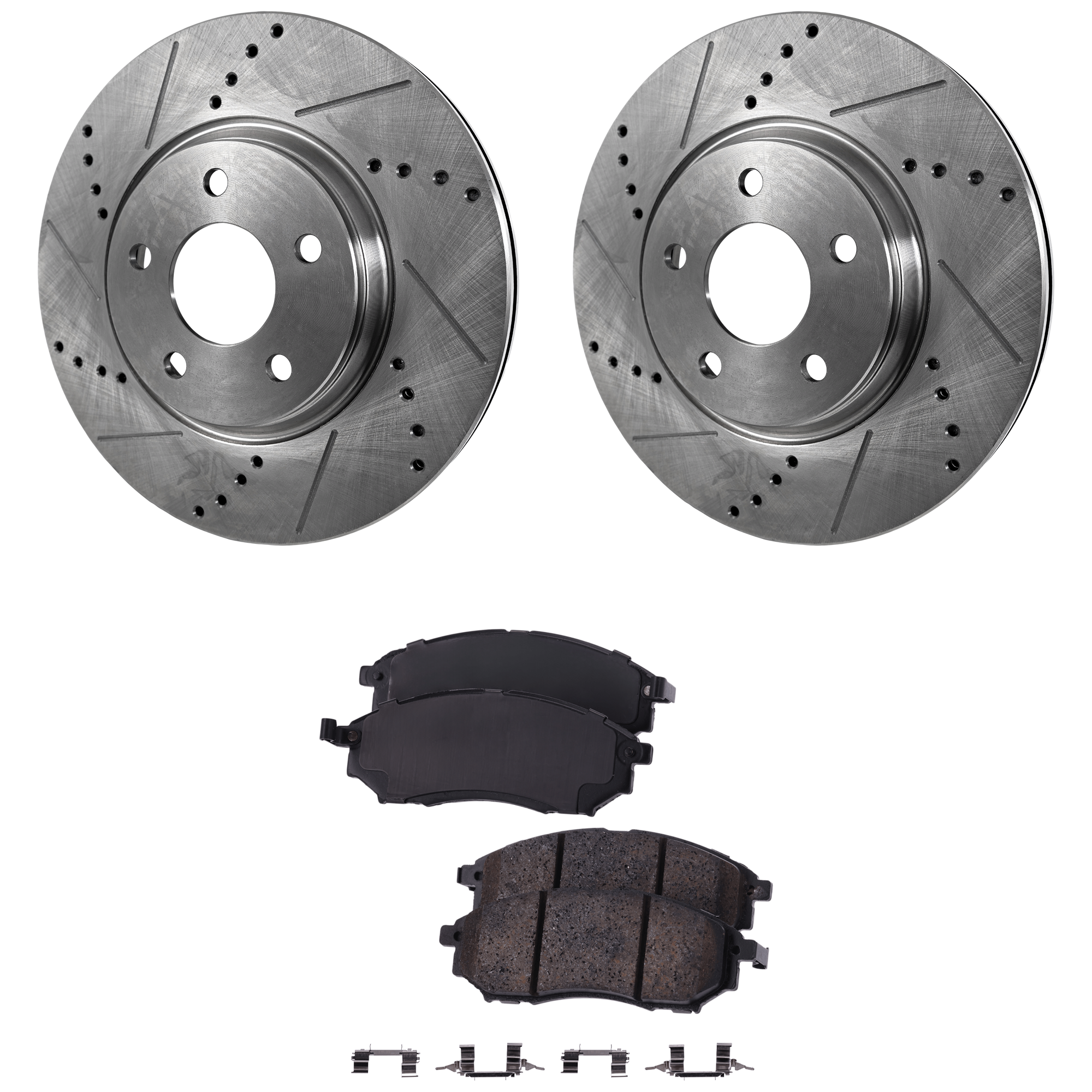 AM EX35-08-12-370Z 09-20 FRONT BRAKE DISC AND PAD kit 4 pc kit Cross drilled and Slotted Vented 5 Lugs SKU KIT 122024 C602 OEM 41060AR090-41060AT30J 41060EG0