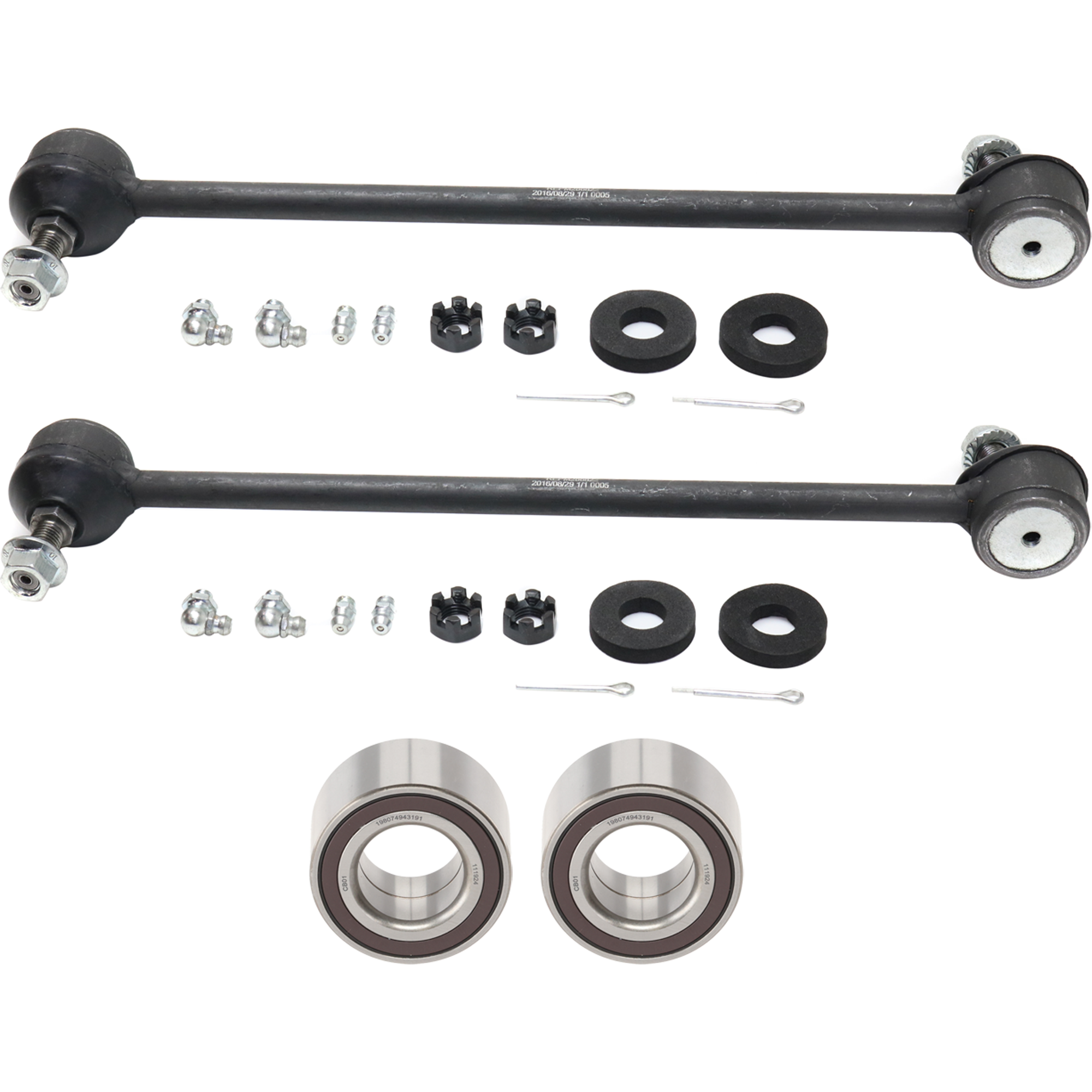 AM MAZDA 3-07-09 FRONT WHEEL BEARING RH AND LH FWD 4 Wheel ABS 4 pc kit with Sway Bar Link SKU KIT 122024 C610 OEM 1015725-5451099-18750073 SL750