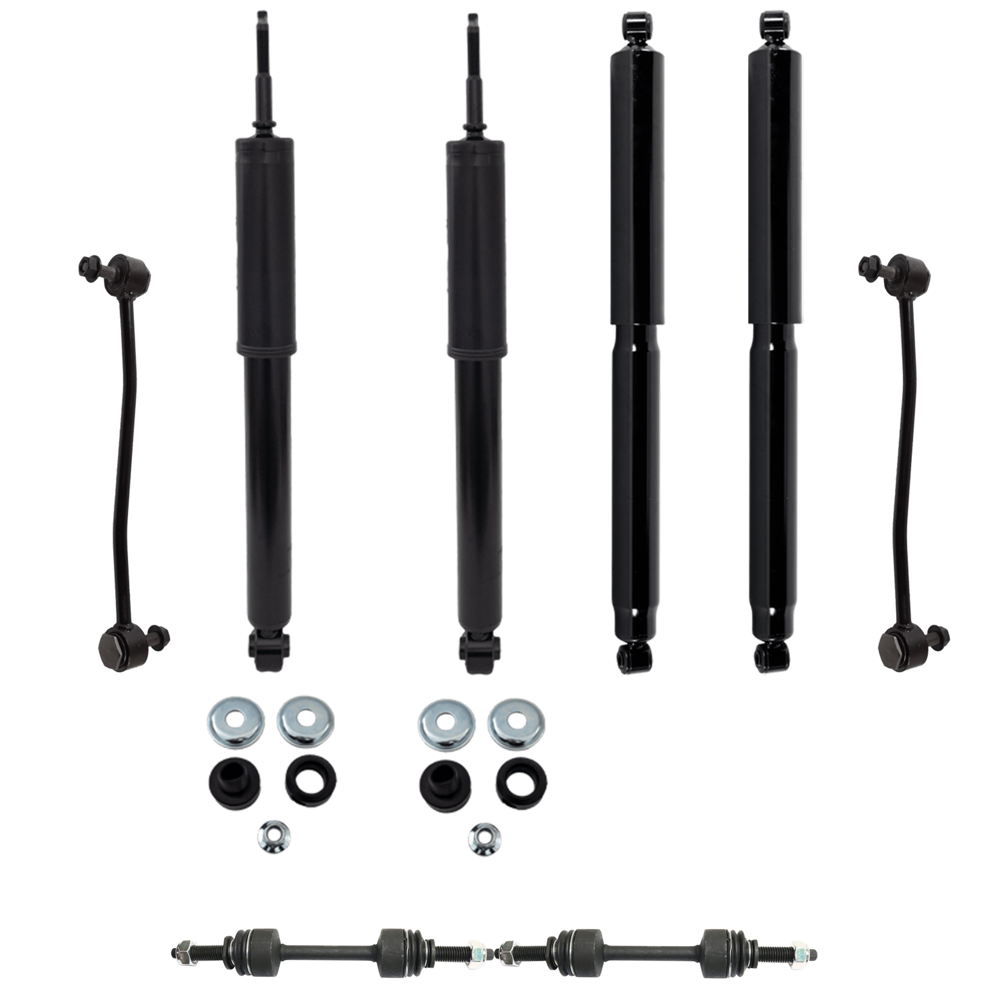 AM F 250 F 350 SUPER DUTY 10-16 FRONT AND REAR SUSPENSION KIT 8 pc kit with Shock Absorber and Strut Assembly and Sway Bar Link SKU KIT 122024 C618 OEM 61681-61682-77952-175448-31646