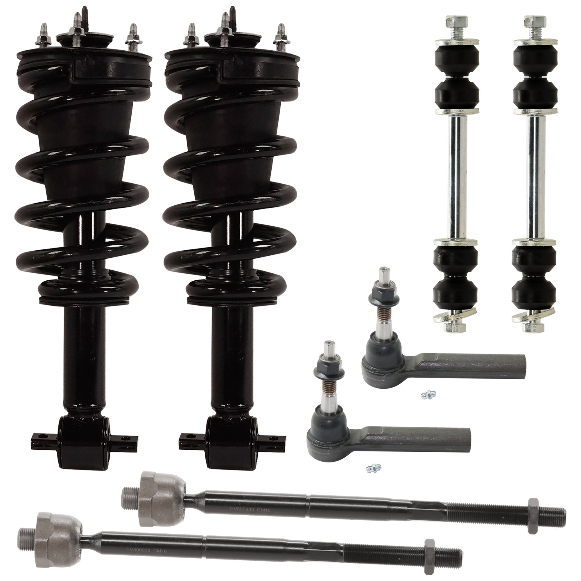 AM SILVERADO 1500 SIERRA 1500-14-16 FRONT LOADED STRUT RH AND LH 19-19 Silverado 1500 LD Sierra 1500 Limited 8 pc kit with Sway Bar Link and Tie Rod End SKU KIT 122024 C662 OEM 23338839-23183876-710413-84
