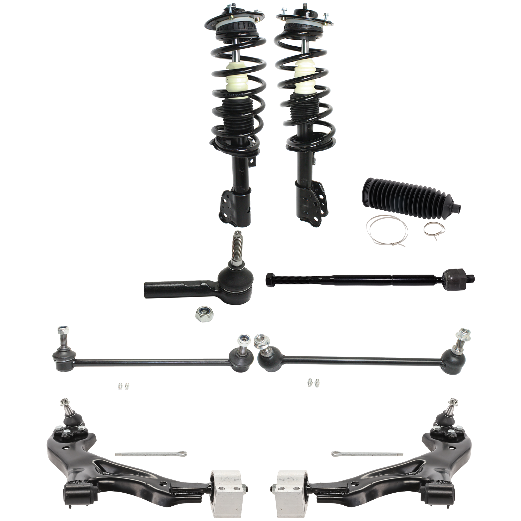 AM EQUINOX 05-06 TORRENT 06-06 FRONT LOADED STRUT RH AND LH Gas Charged Twin tube 12 pc kit with Control Arm Steering Rack Boot Sway Bar Link and Tie Rod End SKU KIT 122024 C679 OEM 15800495-88965461-19122332