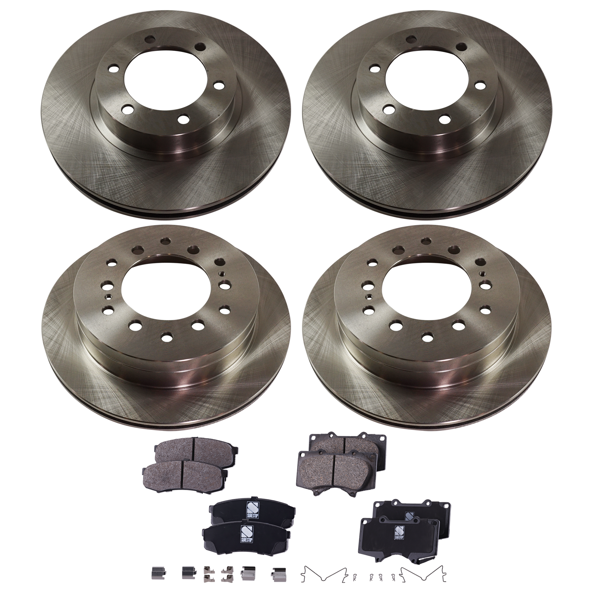 AM 4RUNNER GX470-03-09 FRONT AND REAR BRAKE DISC AND PAD KIT 8 pc Kit Plain Surface SKU KIT 122024 C695 OEM 4243160295-4243160200-42431602
