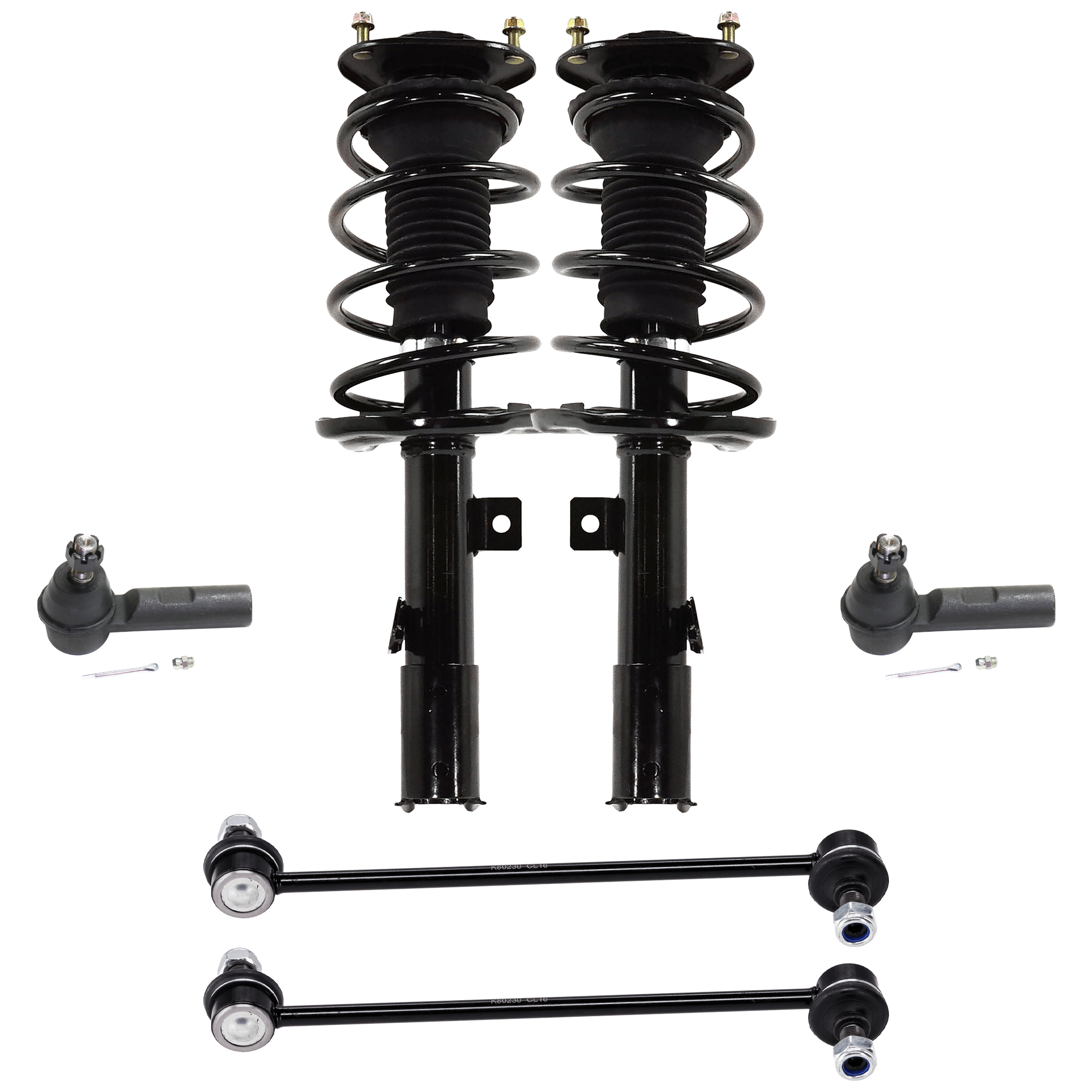 AM COROLLA 14-19 FRONT FULLY LOADED STRUT RH AND LH 6 pc Kit with Sway Bar Link and Tie Rod End SKU KIT 122024 C707 Partslink TO4522101 OEM 485108Z298-172989 SR4478-13337