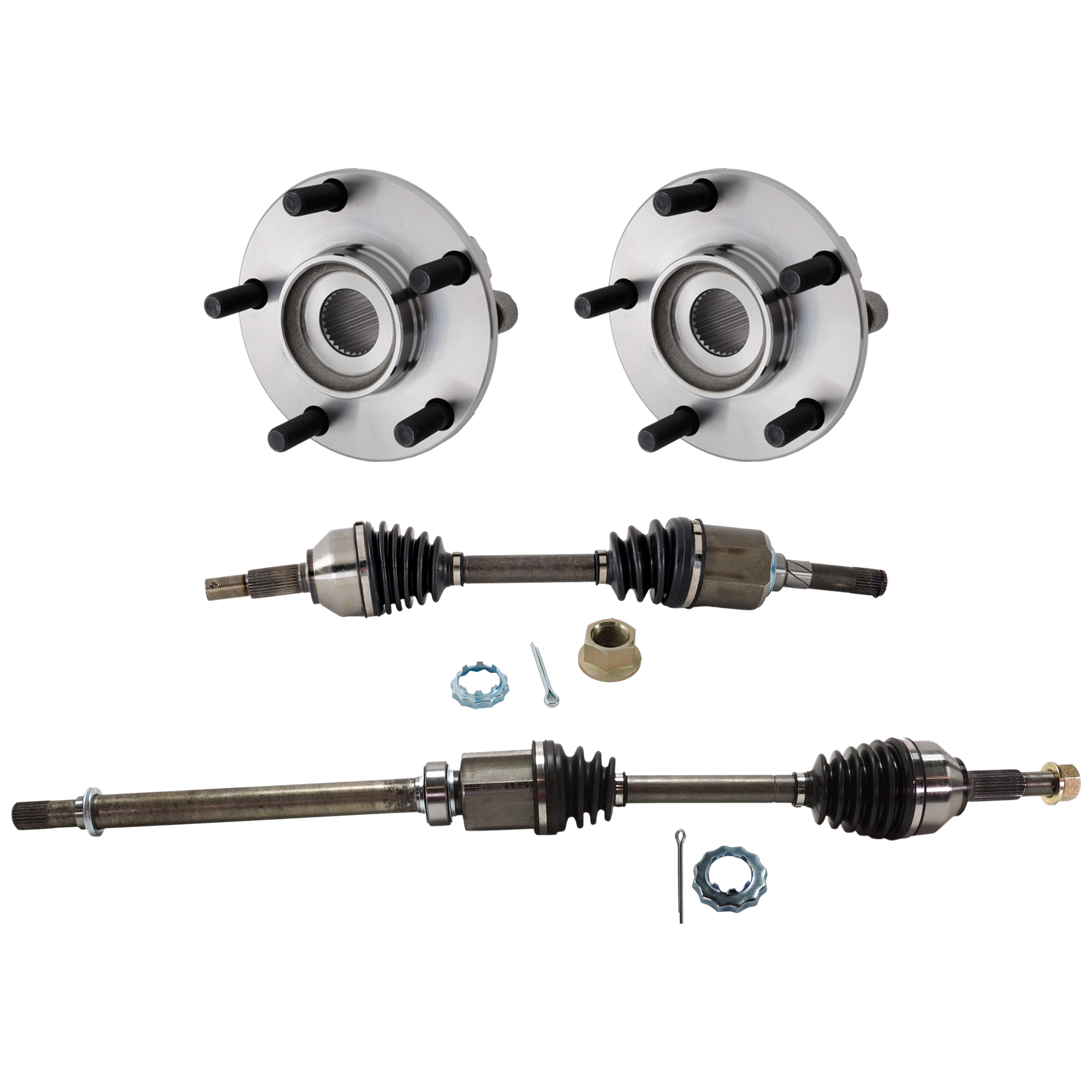 AM ROGUE 08-13 ROGUE SELECT 14-15 FRONT CV AXLE ASSEMBLY RH AND LH All Wheel Drive 4 pc kit with Wheel Hub SKU KIT 122024 C72 OEM 39100JG04C 39100JM10A 39101JG0