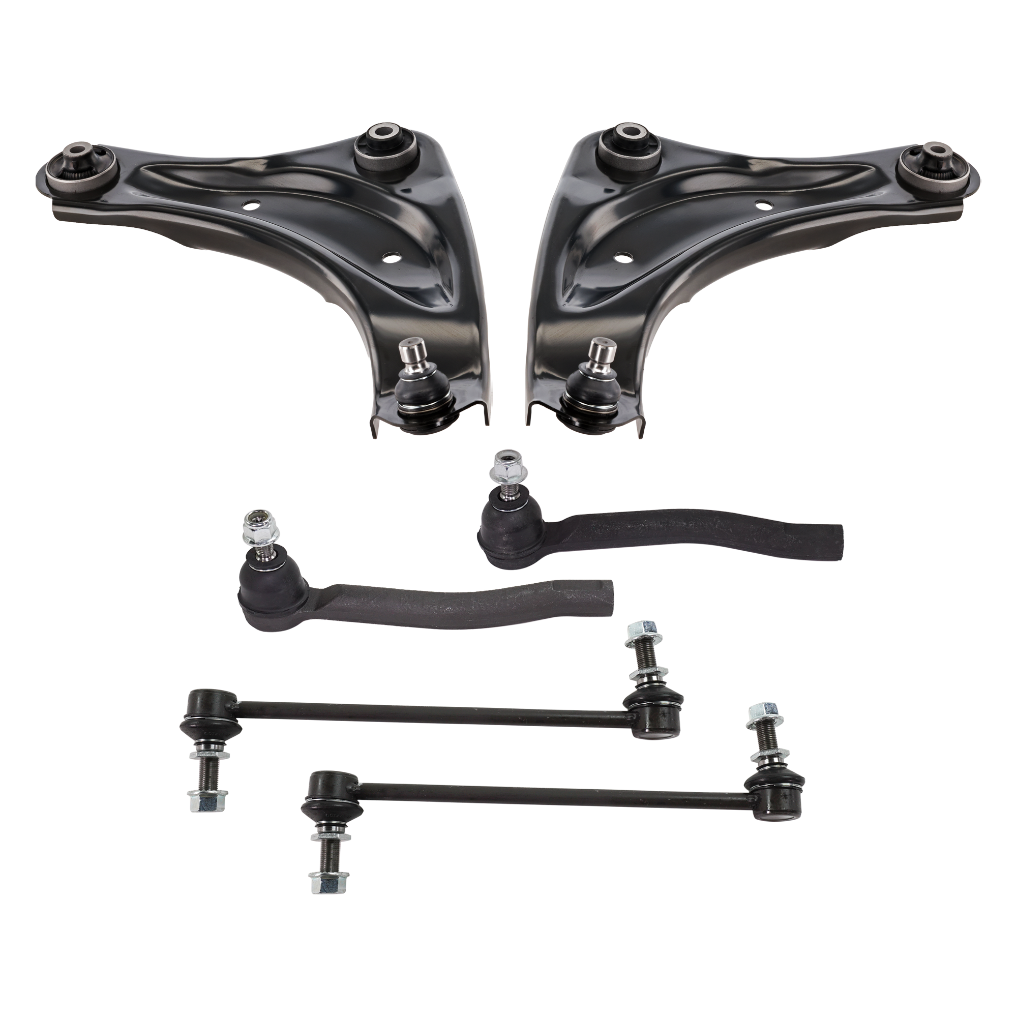 AM LEAF 11-12 JUKE 11-17 FRONT CONTROL ARM RH AND LH Lower w ball joint s 6 pc Kit with Sway Bar Link and Tie Rod End SKU KIT 122024 C80 OEM 545001KA1B 545001KA0B 545011KA