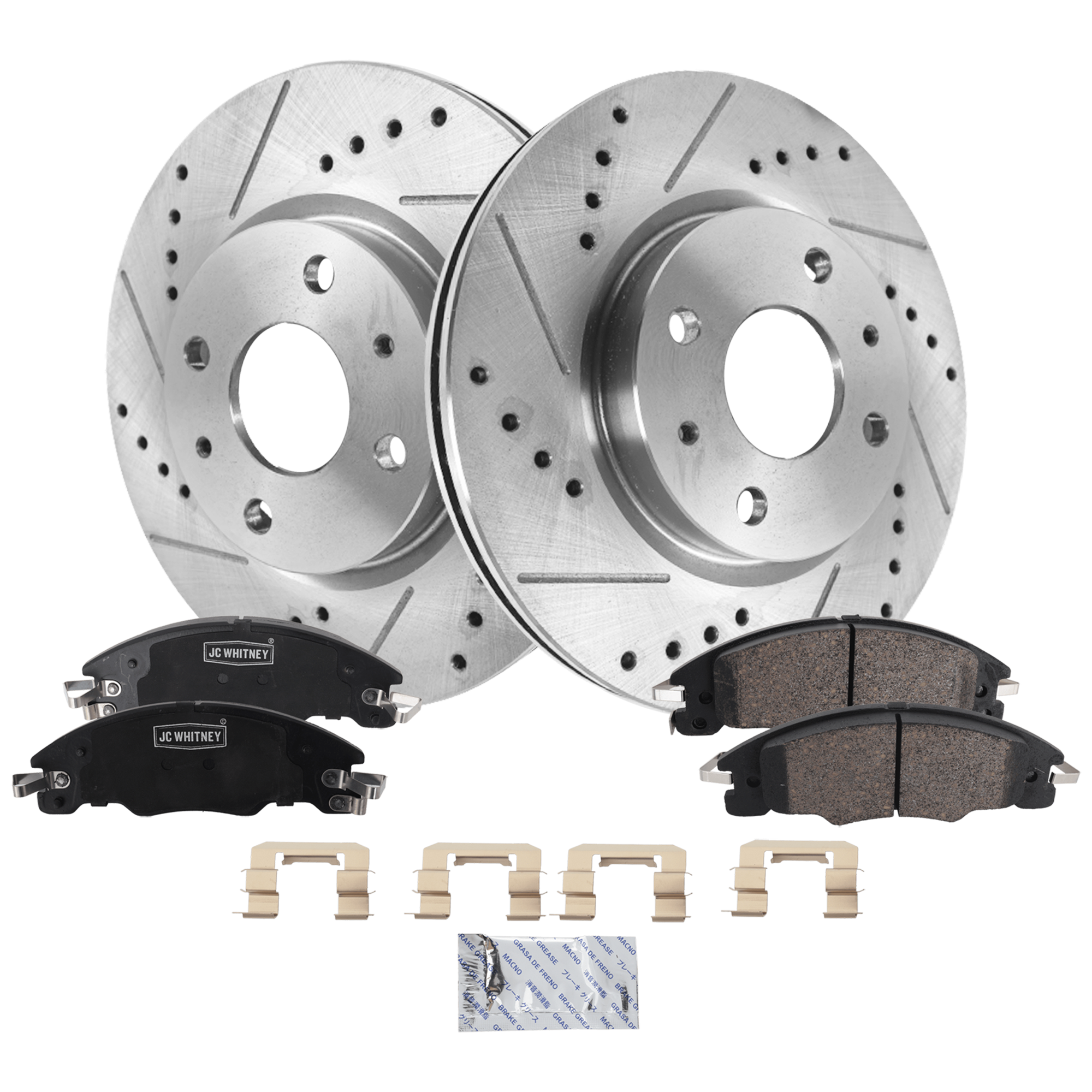 AM FOCUS 08-11 FRONT BRAKE DISC AND PAD kit 4 pc kit Cross drilled and Slotted SKU KIT 122024 C96 OEM 42257-54161-850040-900580-1216