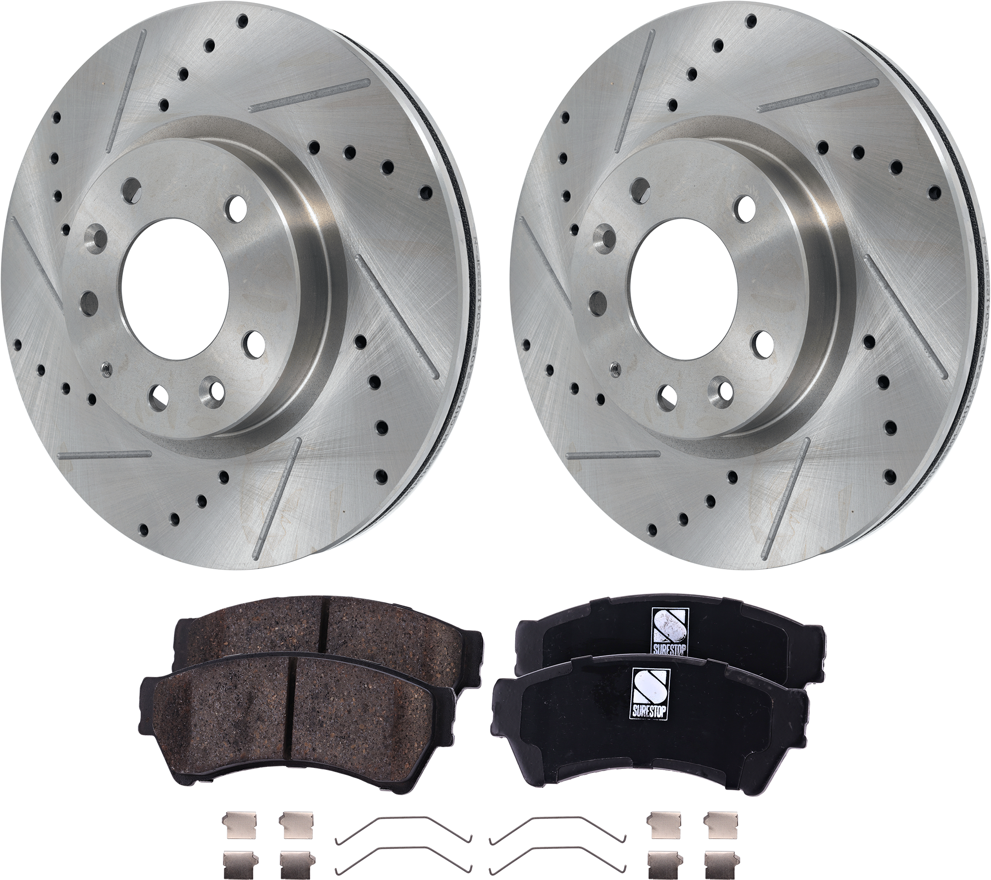 AM FUSION 06-12 MAZDA 6-08-13 FRONT BRAKE DISC AND PAD KIT 4 pc Kit Cross drilled and Slotted SKU KIT 122322-03 OEM 42151-54142-145668-492745-6804