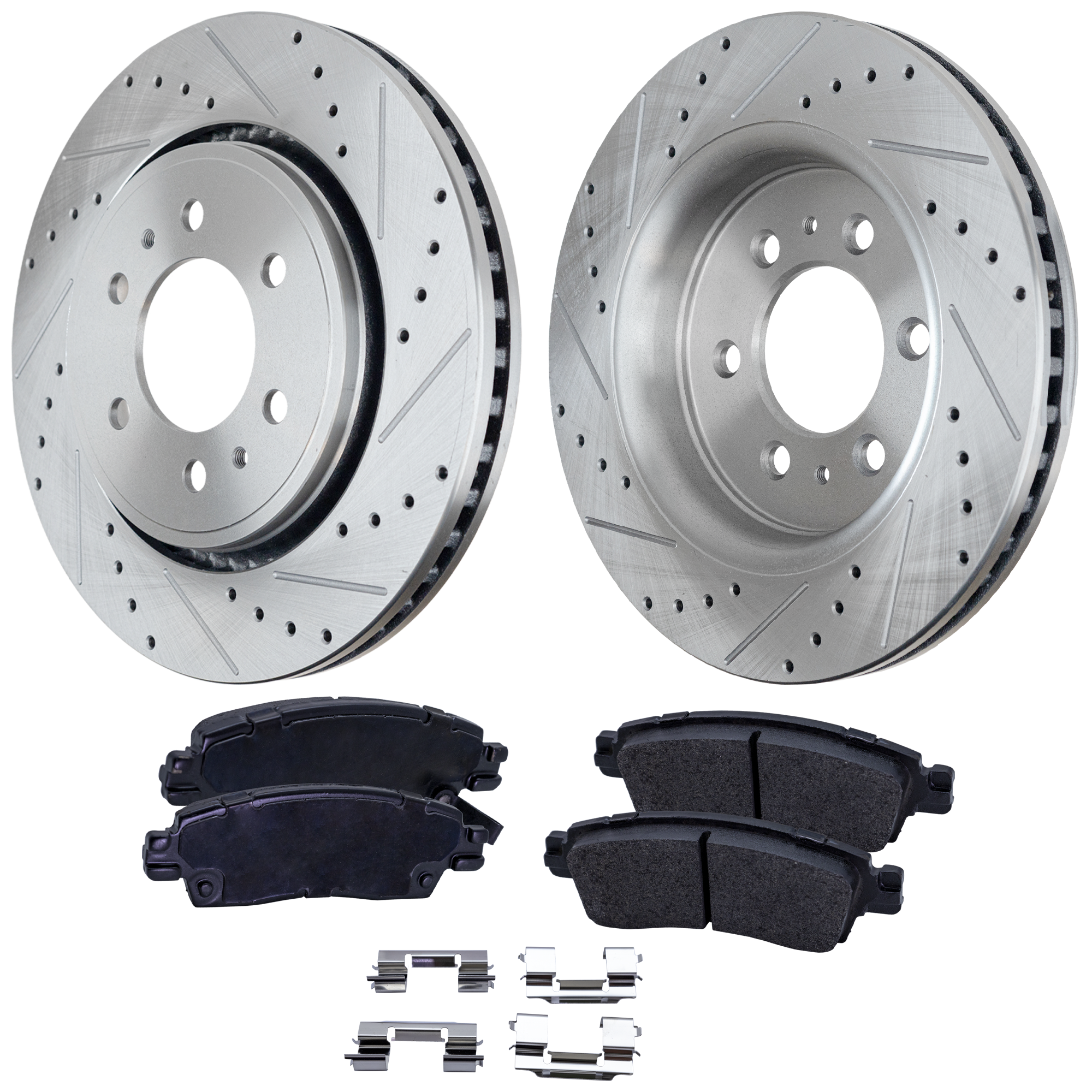 AM ACADIA 07-16 ENCLAVE 08-16 TRAVERSE 09-16 REAR BRAKE DISC AND PAD KIT 4 pc kit Cross drilled and Slotted SKU KIT 122322-05 OEM 41233-55151-60438-580569-90037