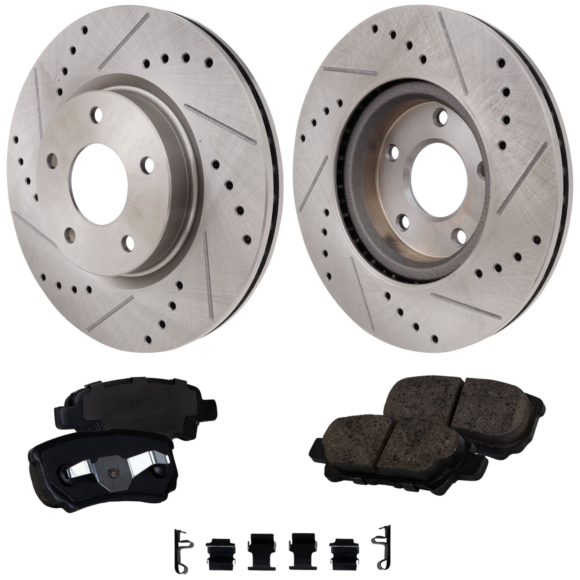 AM ALTIMA 13-21 FRONT BRAKE DISC AND PAD KIT 4 pc kit Cross drilled and Slotted SKU KIT 122322-09 OEM 44760-0833555-850377-981780-60