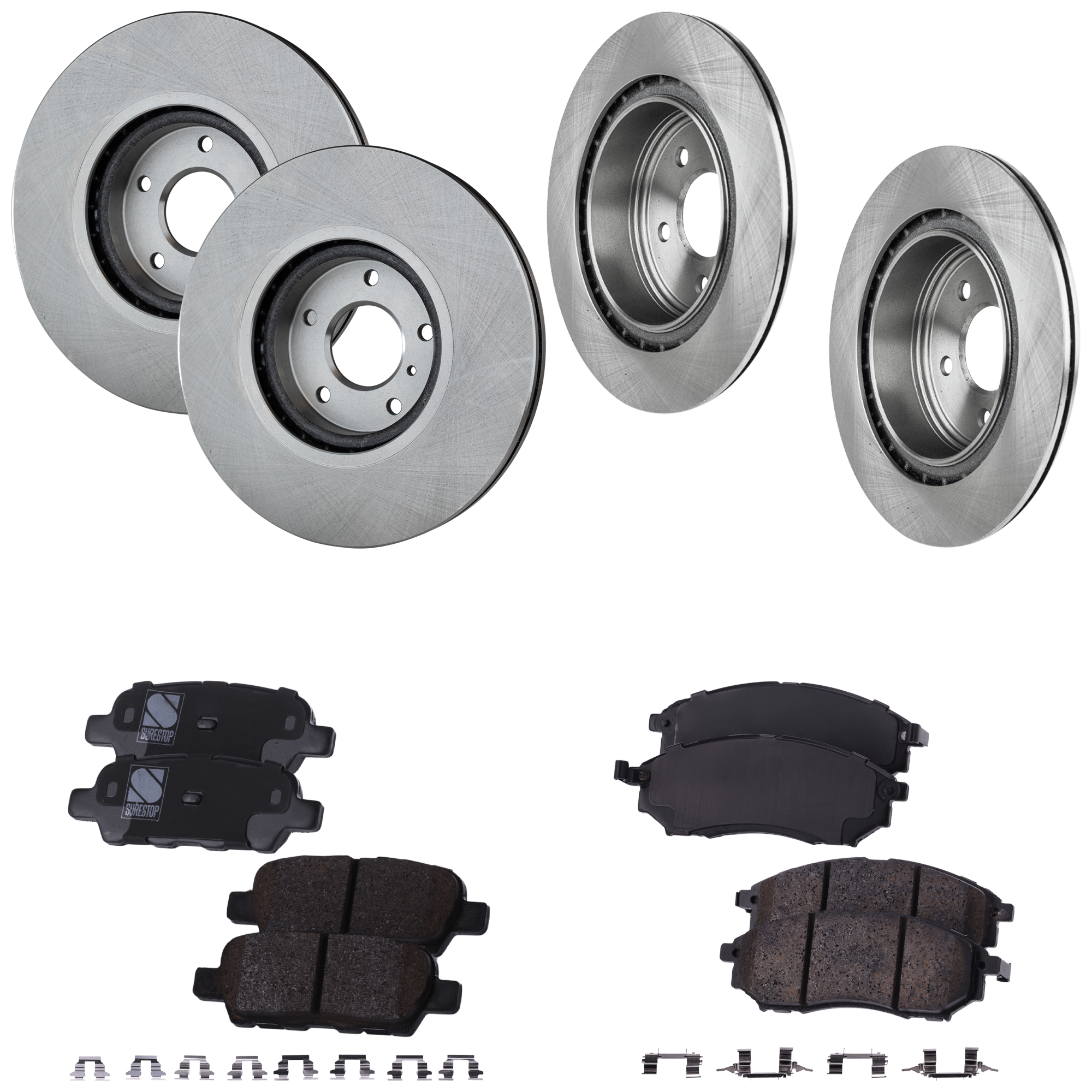 AM 350Z 06-09 G35-05-07 FRONT AND REAR BRAKE DISC AND PAD KIT 4 Wheel Set SKU KIT 122322-11 OEM 43206EG000-40206CA010-40206EG0