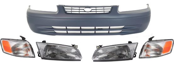 AM CAMRY 97-99 FRONT BUMPER COVER Primed 5 pc kit with Corner Lights and Headlights SKU KIT 30715-04 Partslink TO1000187 TO2530126 TO2531126 TO2502117 TO2503117 OEM 52119AA901-81520AA010-81510AA0