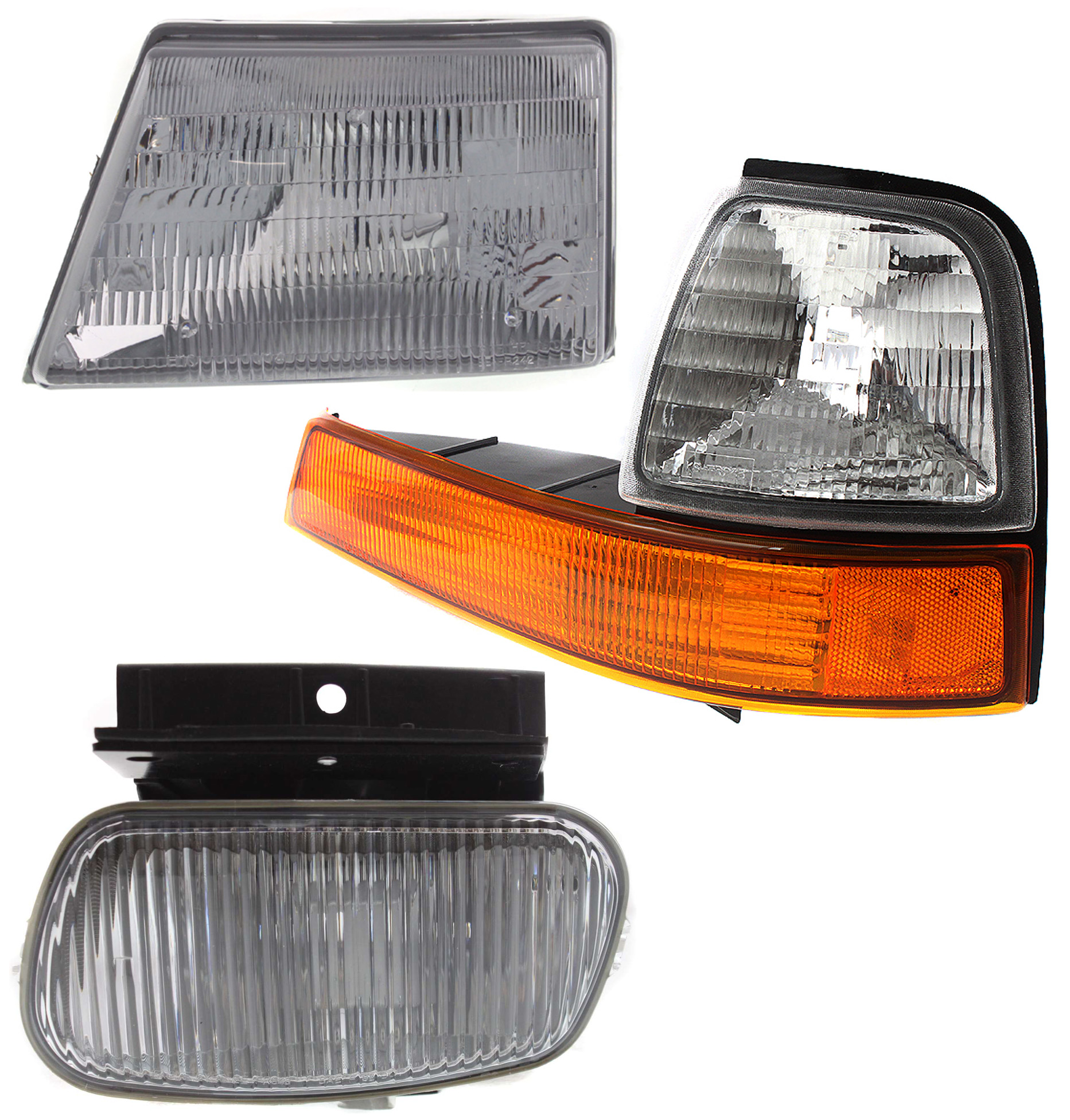 AM RANGER 98-00 FOG LAMP LH 3 pc kit Assembly Halogen includes Corner Light and Headlight SKU KIT 30715-05 Partslink FO2592198 FO2520144 FO2502151 OEM YL5Z15200AB F87Z13201BA XL5Z13