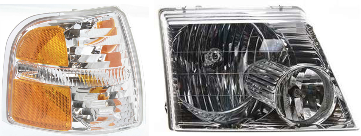 AM EXPLORER 02-04 HEAD LAMP RH Assembly Halogen 2 pc Kit with Corner Light SKU KIT 30715-12 Partslink FO2503176 FO2521167 OEM 1L2Z13008AA 1L2Z13200AA